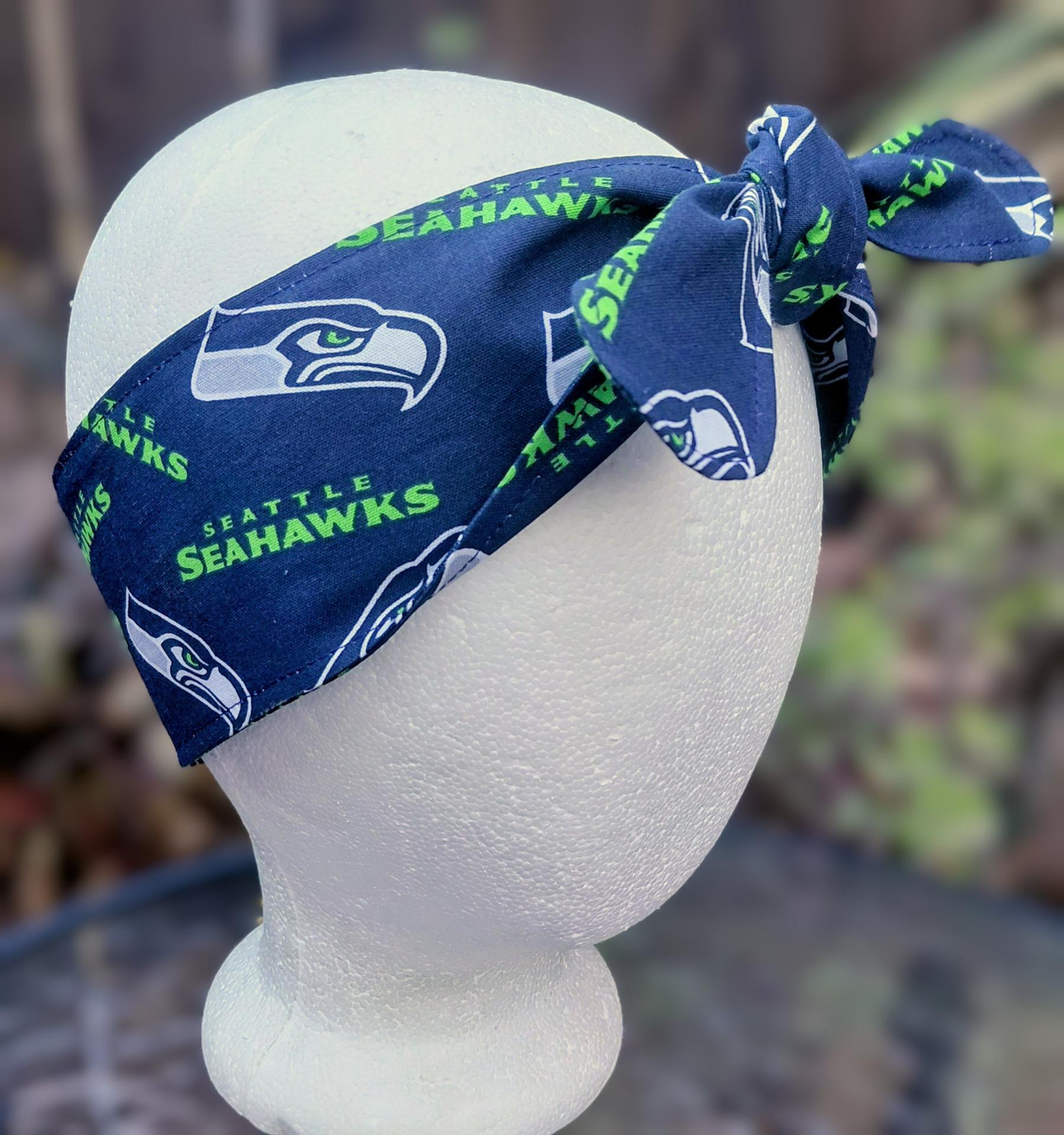 Seattle Seahawks headband, handmade, 3" wide, self tie, pin up style, head scarf, hat band, football fan gift