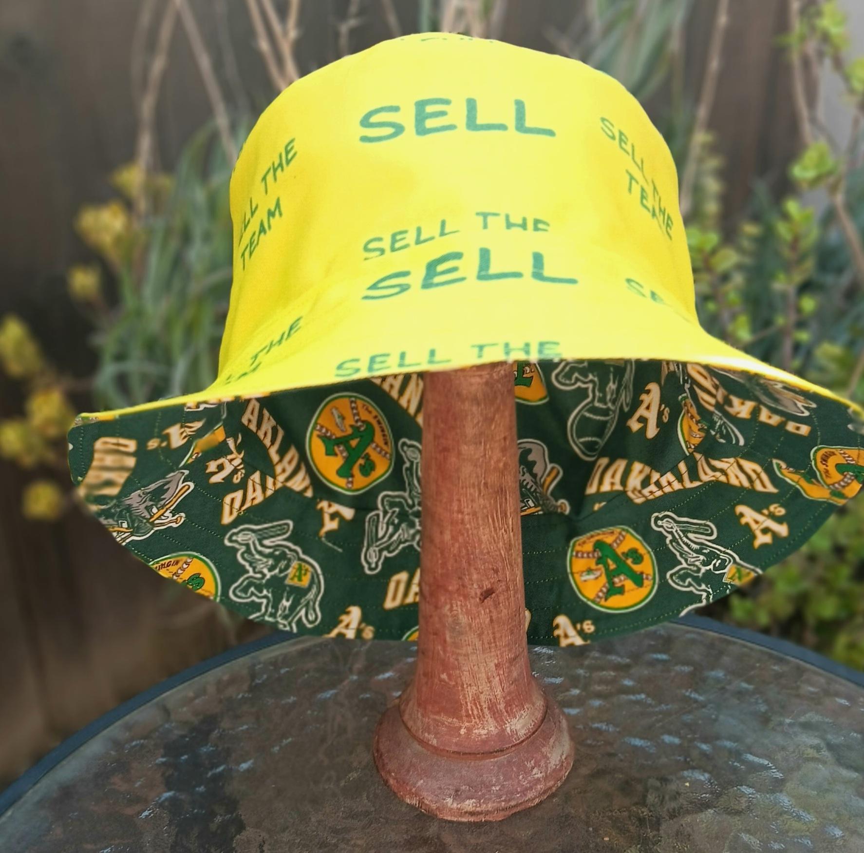 SELL the Team Bucket Hat, Yellow, Reversible to Swingin' A's, Unisex Sizes up to 4XL, Oakland A's, handmade from licensed fabric, floppy hat, sun hat, adults and older children