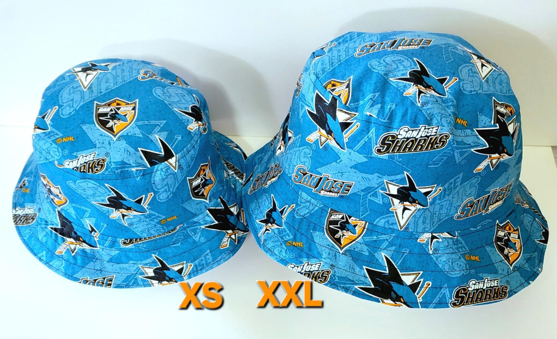 San Jose Sharks Bucket Hat, Handmade, Reversible, Hockey, Sizes up to 4XL, summer hat, fishing hat, sun hat, floppy hat, ponytail hat