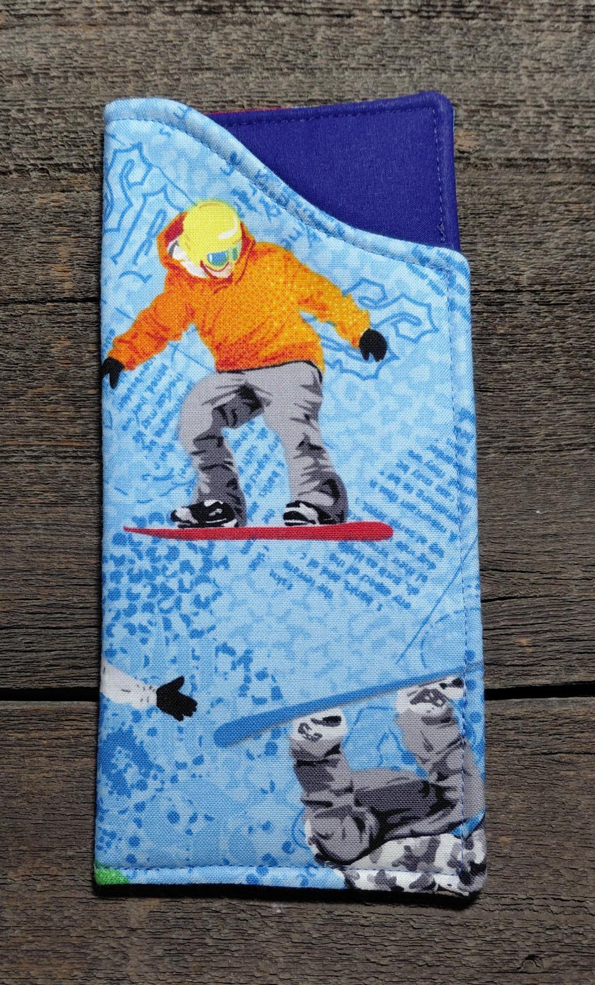 Snowboarder Print Eyeglass Sleeve, Snowboarder Gift, Glasses Pouch, Blue and Multi-color Sunglasses Case