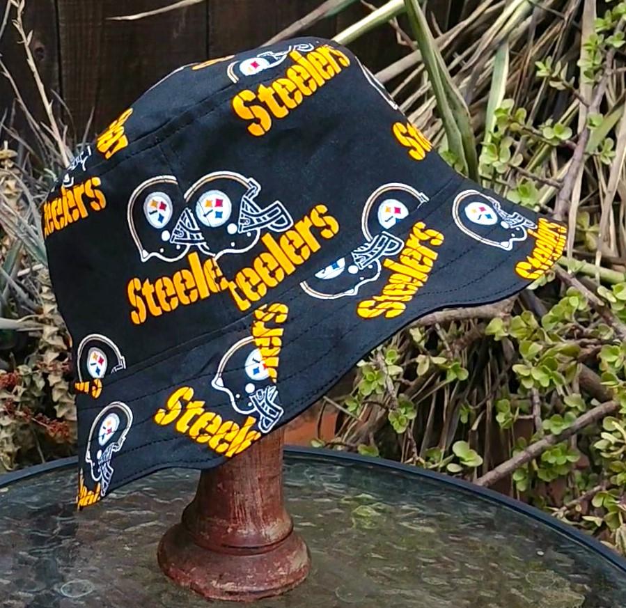 Pittsburgh Steelers Bucket Hat, Handmade, Reversible to Black, Unisex Sizes up to 4XL, fishing hat, sun hat, floppy hat, ponytail hat