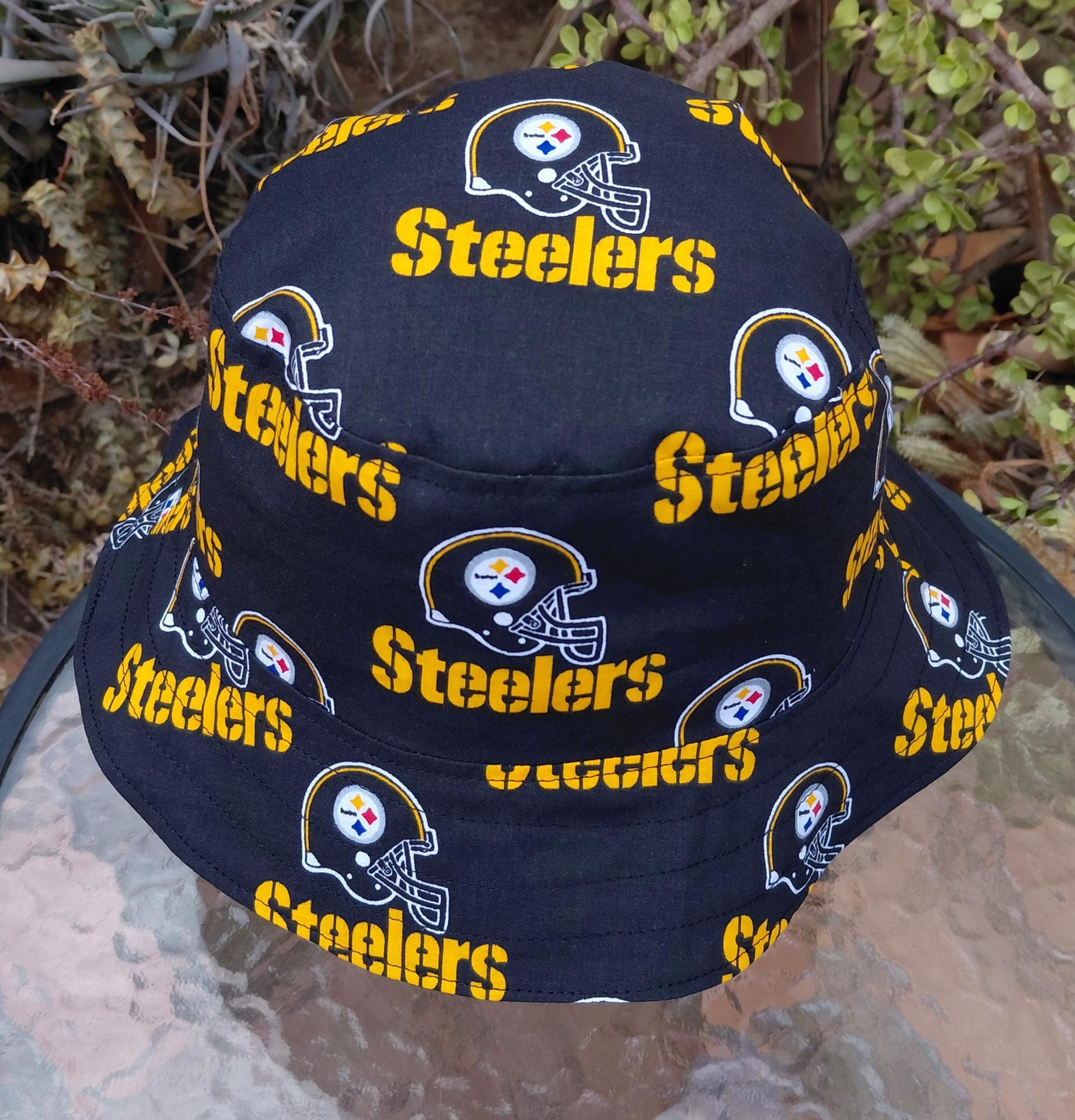 Pittsburgh Steelers Bucket Hat, Handmade, Reversible to Black, Unisex Sizes up to 4XL, fishing hat, sun hat, floppy hat, ponytail hat