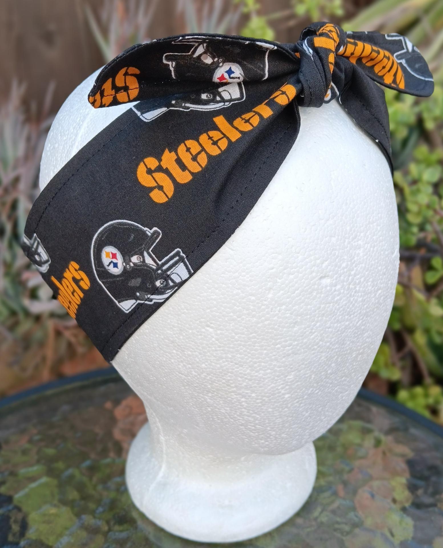 3” wide Pittsburgh Steelers headband, self tie, pin up style, scarf, bandana, retro style, rockabilly, handmade
