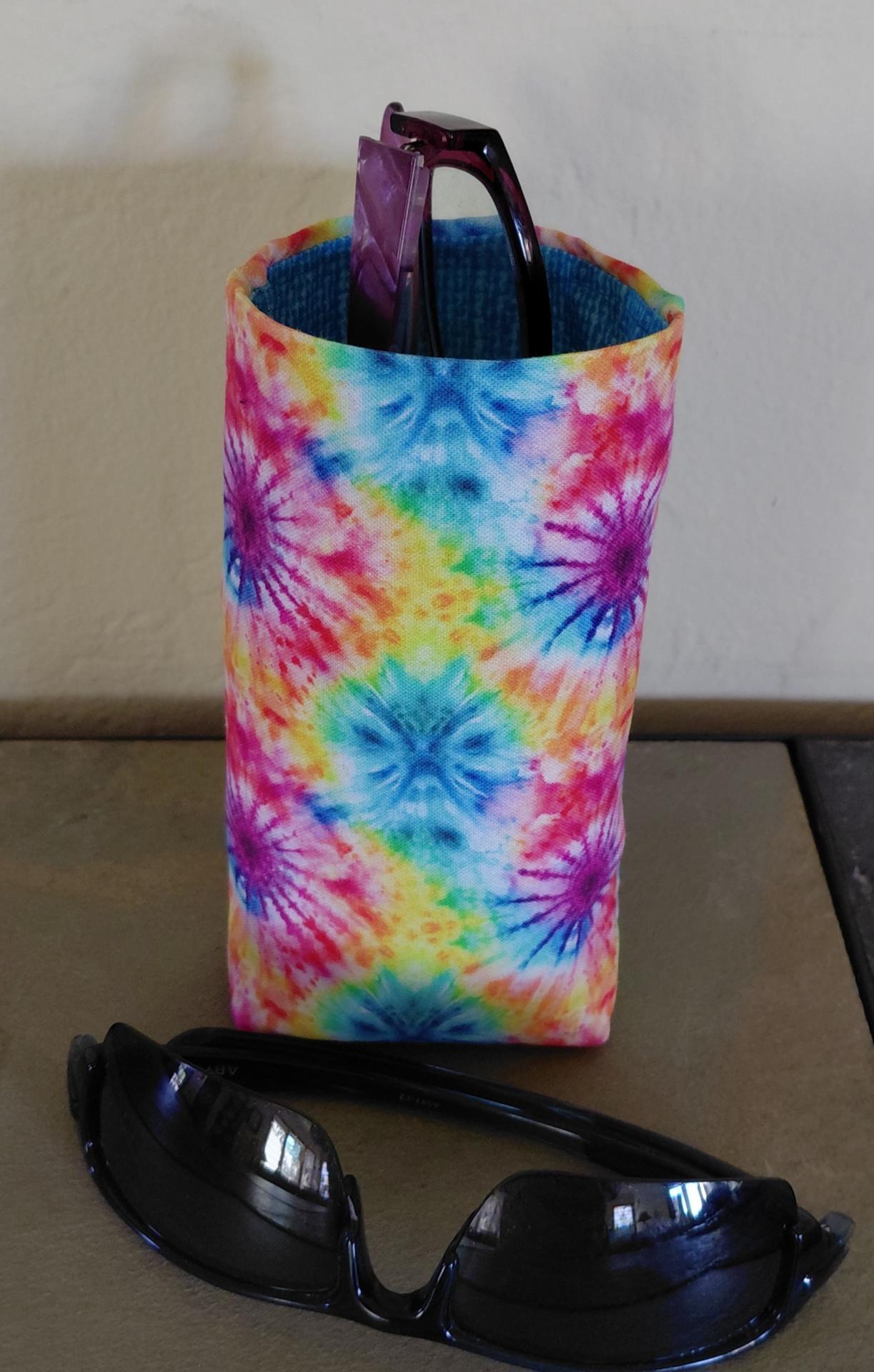 Tie Dye Print Eyeglasses Holder, Multicolored Glasses Stand, Glasses Holder, Mom Gift, Weighted Stand-up Glasses Pouch, Tie Dye Lover Gift