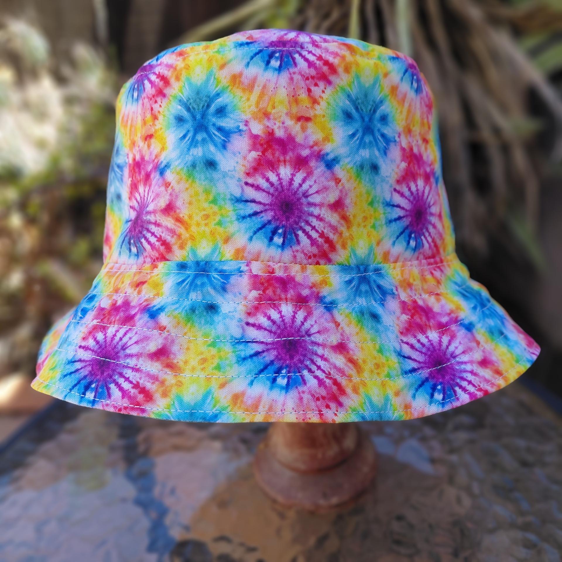 Tie Dye Print Bucket Hat, Multicolor, Reversible, Adult and Childrem Sizes XS to XL, festival hat, fishing hat, sun hat