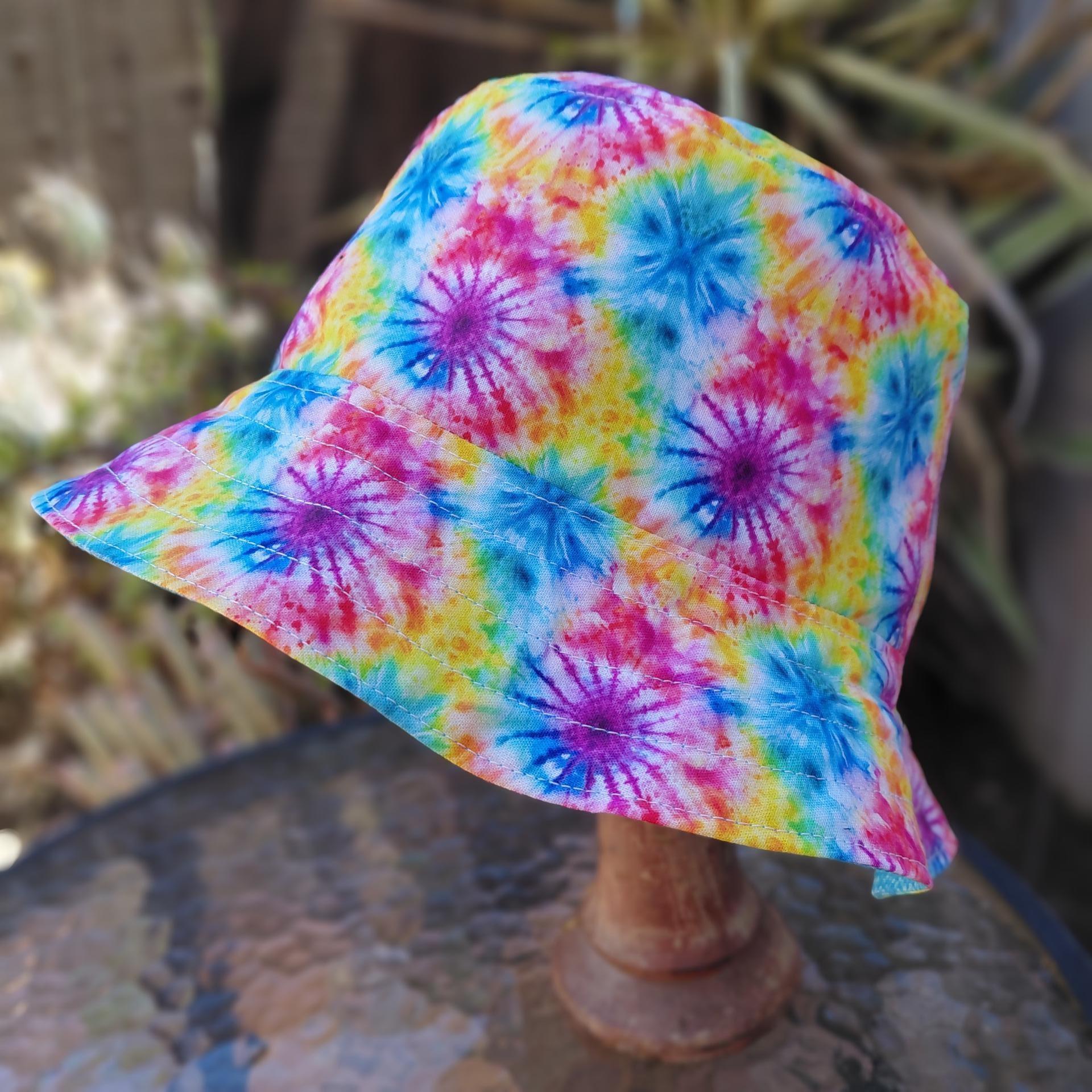Tie Dye Print Bucket Hat, Multicolor, Reversible, Adult and Childrem Sizes XS to XL, festival hat, fishing hat, sun hat