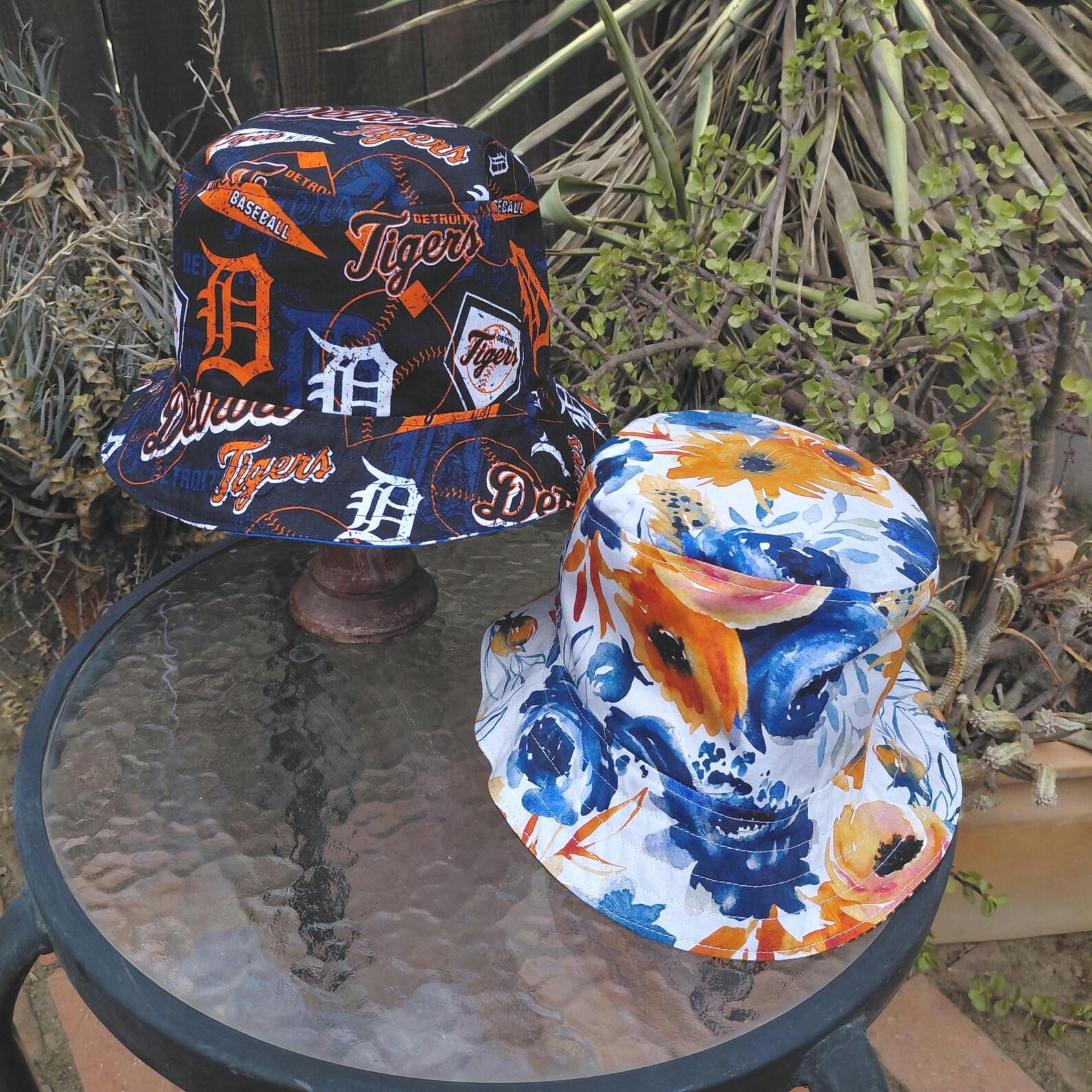 Detroit Tigers Bucket Hat, Handmade, Reversible to Blue & Orange Floral, Unisex Sizes up to 4XL, baseball, fishing hat, sun hat, floppy hat, Michigan sports