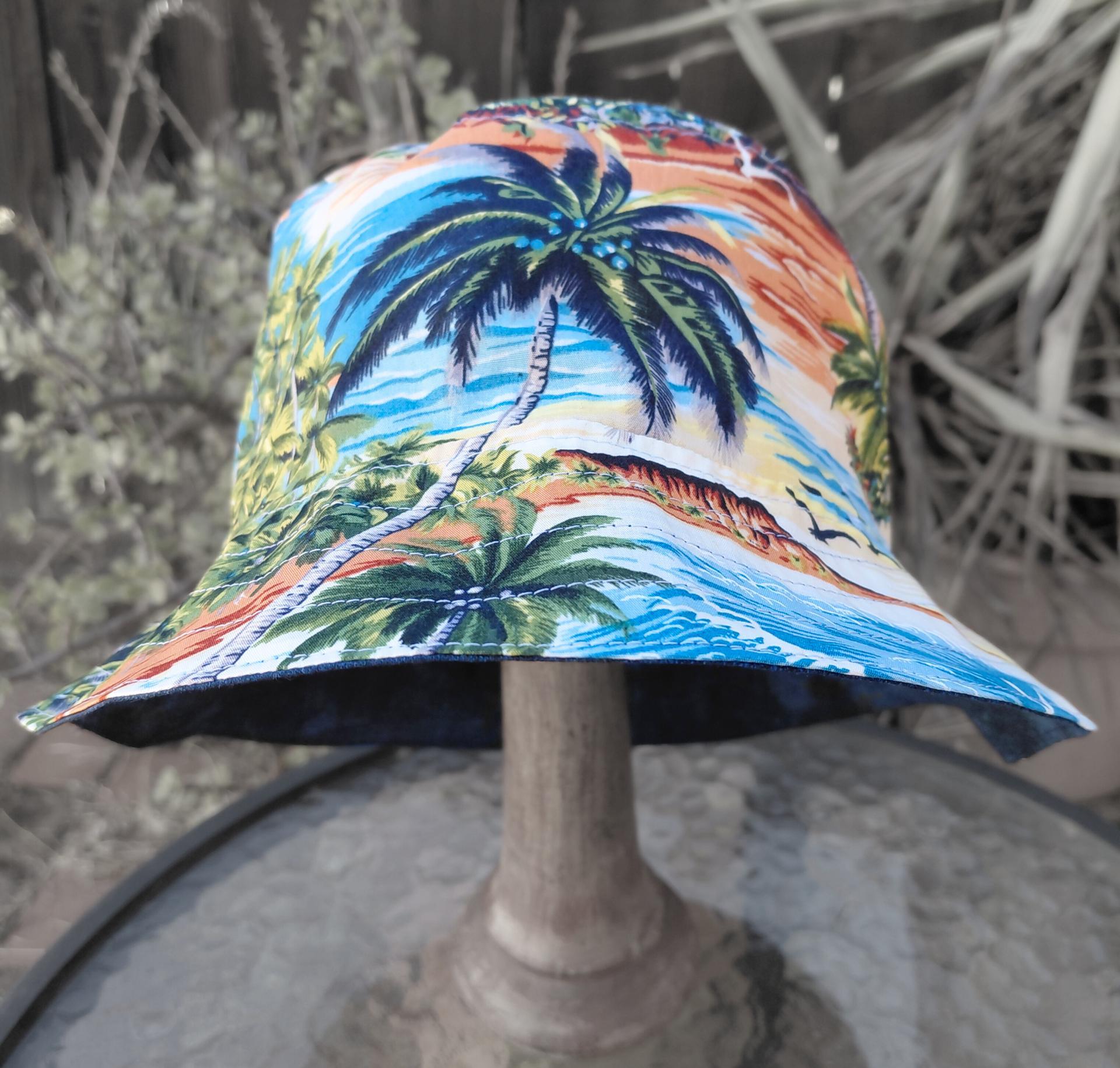 Tropical Theme Bucket Hat, Palm Trees, Sizes up to 4XL, floppy hat, fishing hat, sun hat, casual hat, beach hat, Hawaiian resort cruise vacation hat
