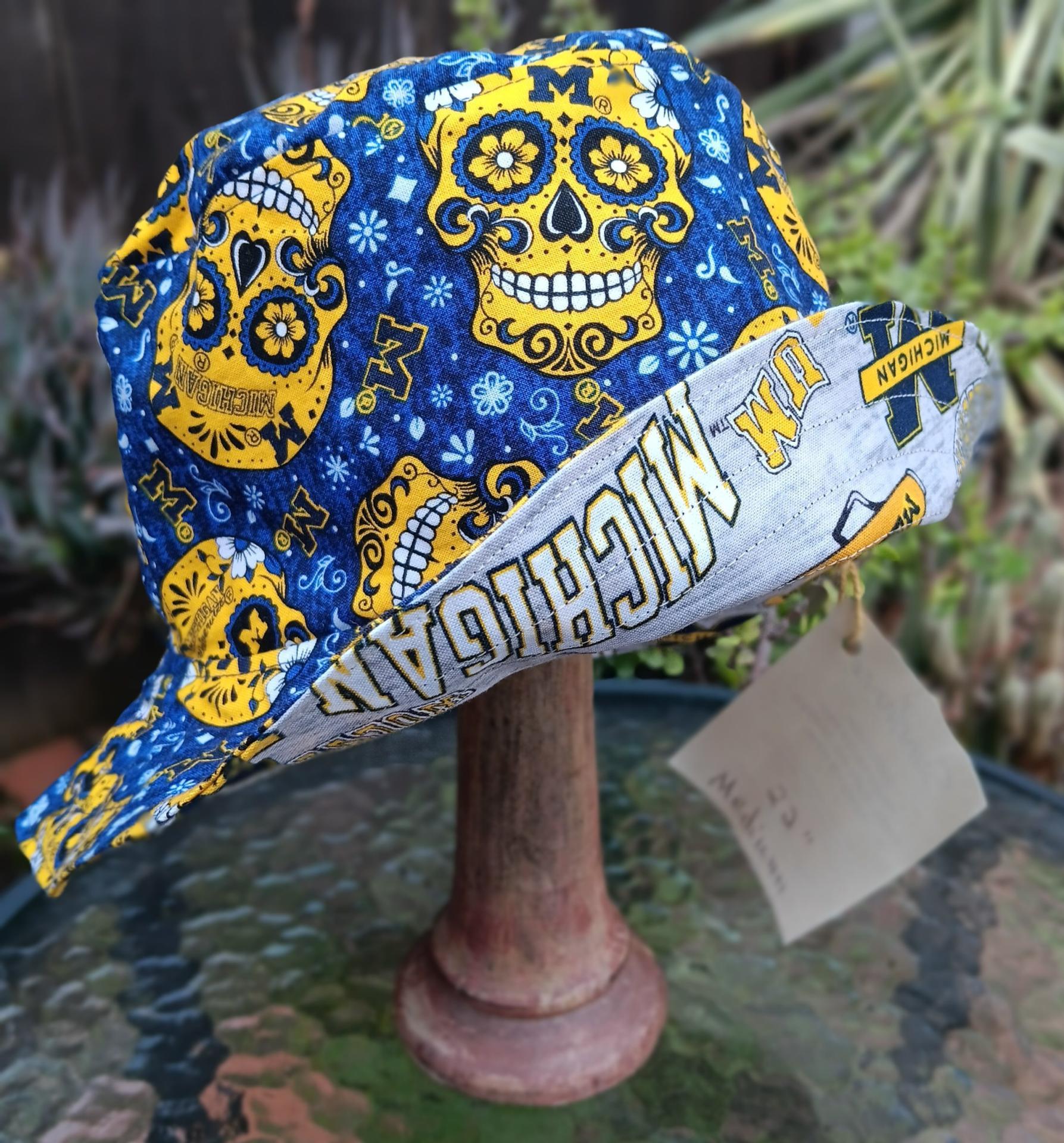 University of Michigan Sugar Skulls Bucket Hat, Handmade, Reversible, Size MEDIUM, summer hat, fishing hat, floppy hat
