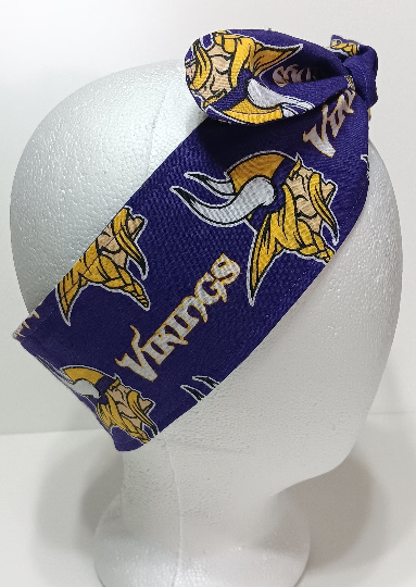 3” wide Minnesota Vikings hair tie, headband, pin up, self tie, scarf, retro style, rockabilly, handmade