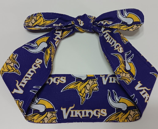 3” wide Minnesota Vikings hair tie, headband, pin up, self tie, scarf, retro style, rockabilly, handmade