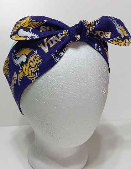 3” wide Minnesota Vikings hair tie, headband, pin up, self tie, scarf, retro style, rockabilly, handmade