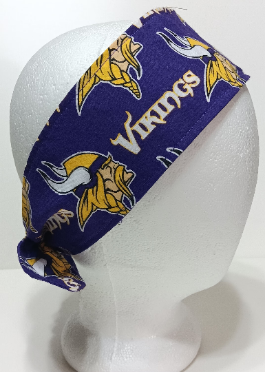 3” wide Minnesota Vikings hair tie, headband, pin up, self tie, scarf, retro style, rockabilly, handmade