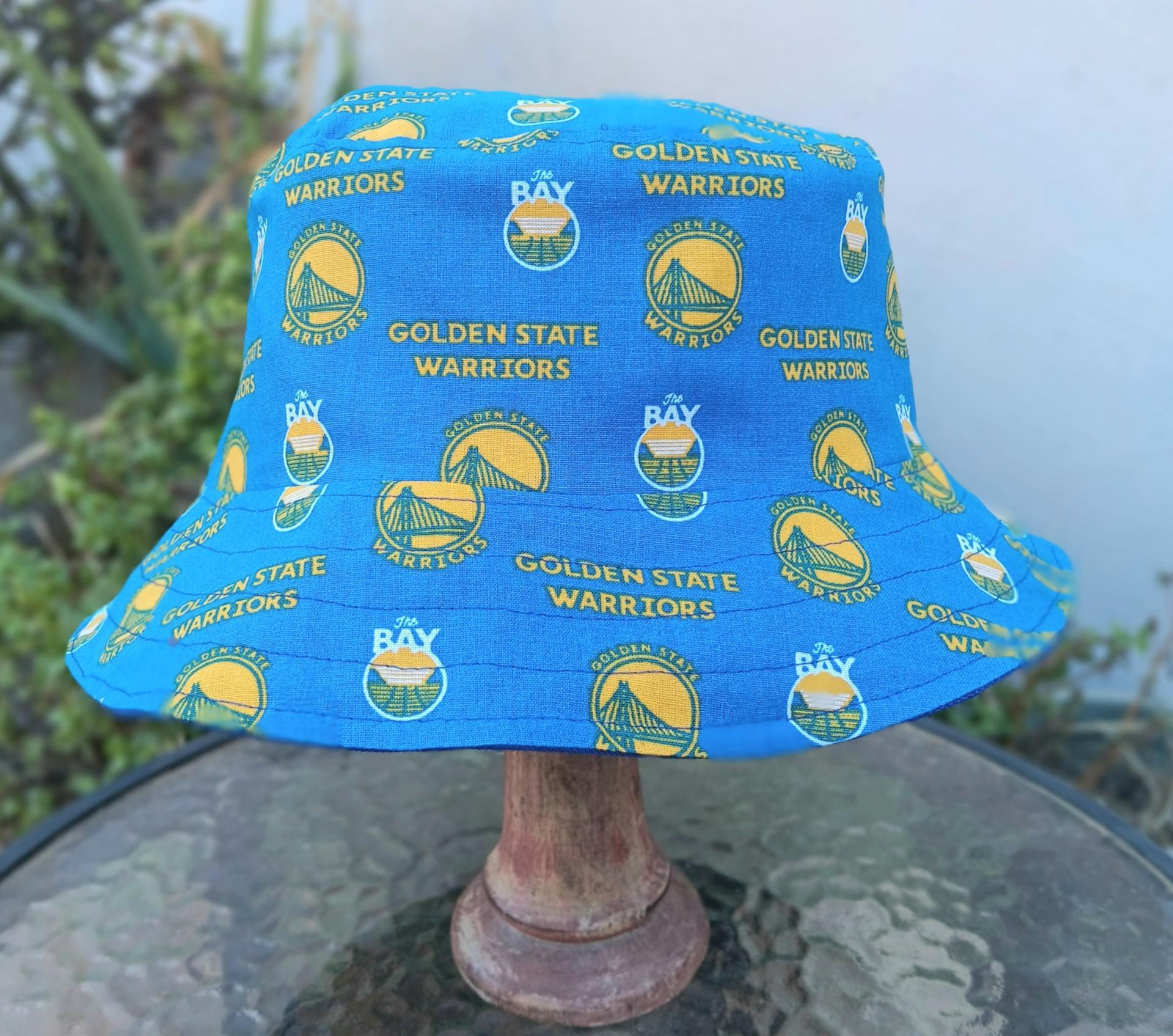 Golden State Warriors Bucket Hat, GSW, Reversible to Blue Canvas, Unisex Sizes up to 4XL, summer fishing hat, sun hat, floppy hat, adults or older children, handmade