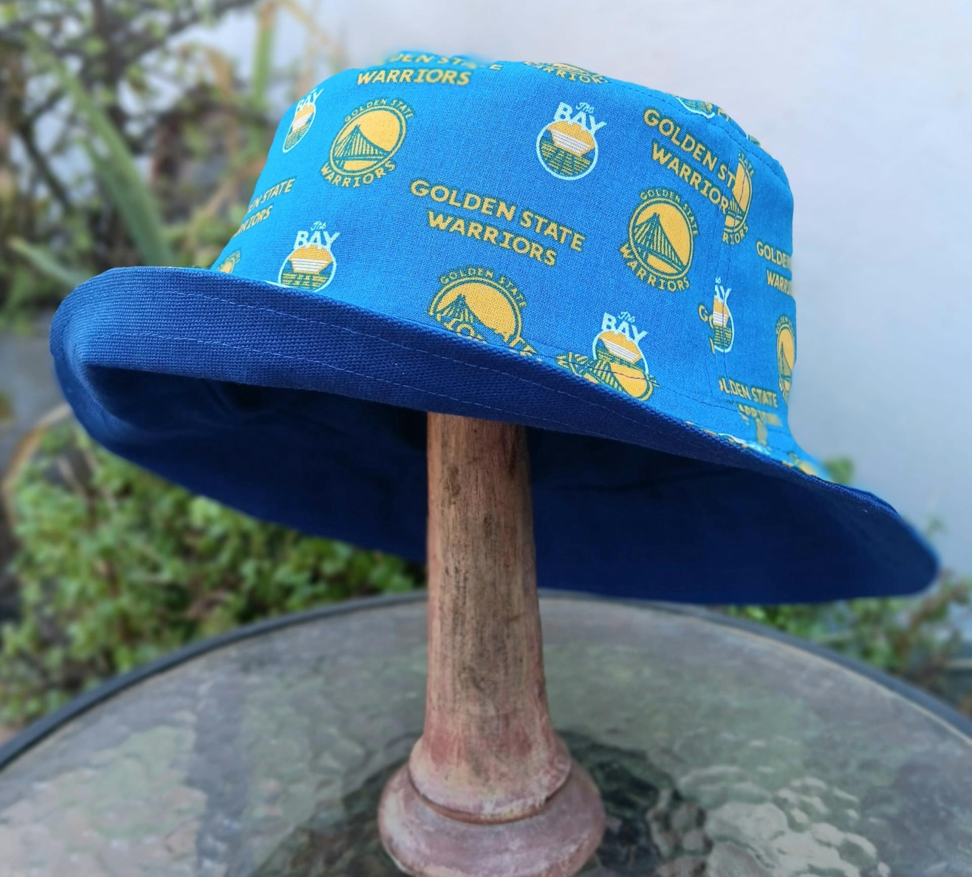 Golden State Warriors Bucket Hat, GSW, Reversible to Blue Canvas, Unisex Sizes up to 4XL, summer fishing hat, sun hat, floppy hat, adults or older children, handmade