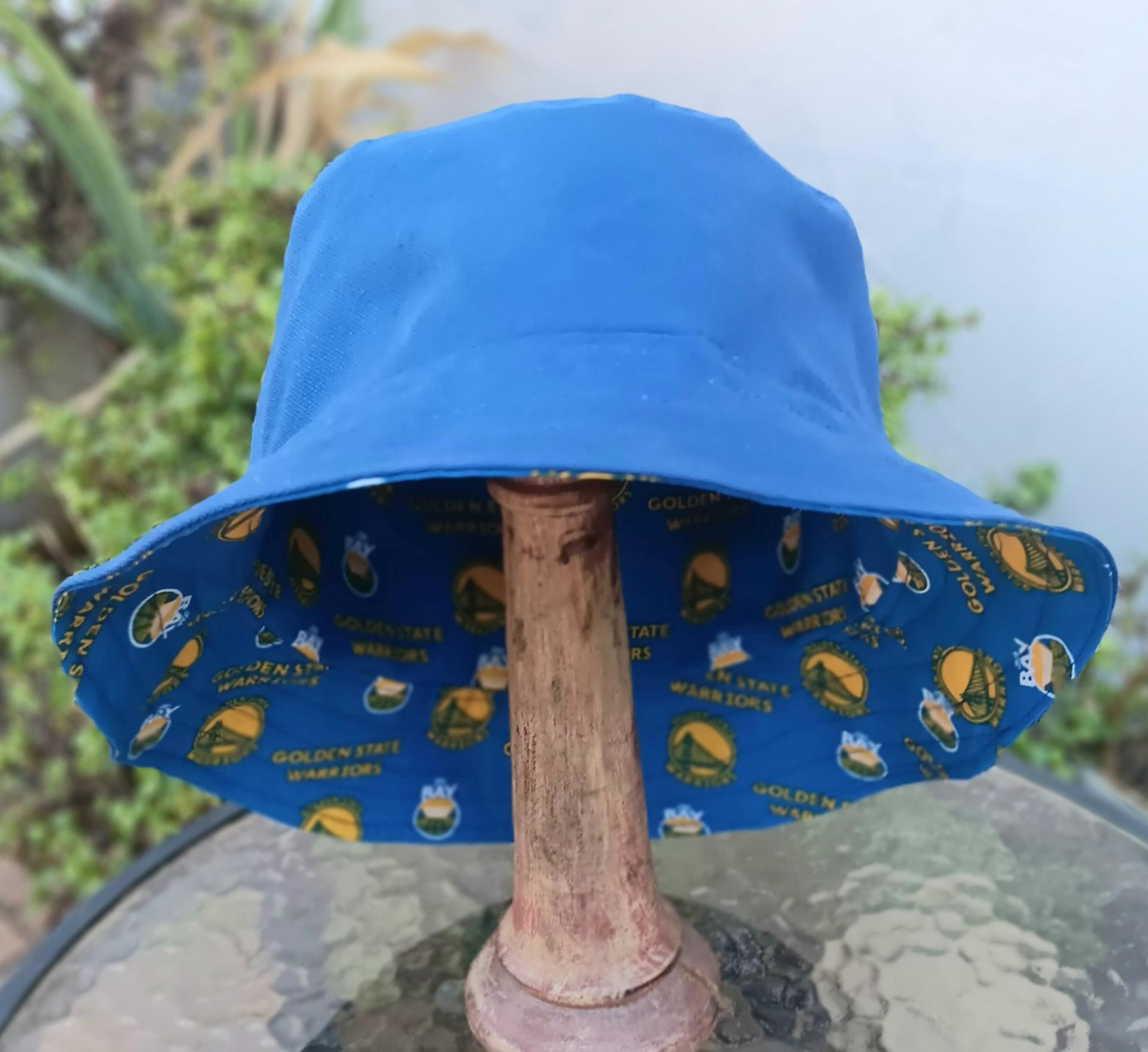 Golden State Warriors Bucket Hat, GSW, Reversible to Blue Canvas, Unisex Sizes up to 4XL, summer fishing hat, sun hat, floppy hat, adults or older children, handmade