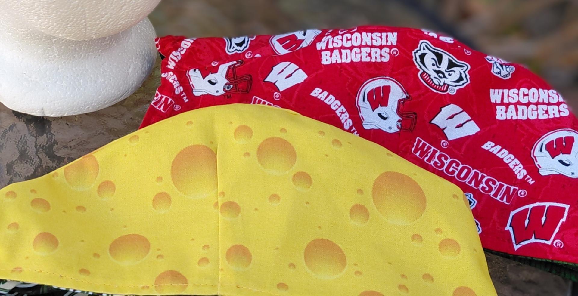 Reversible Wisconsin Teams Scrub Cap, handmade, adjustable, short hair, gift for nurse, dentist, technician, food service