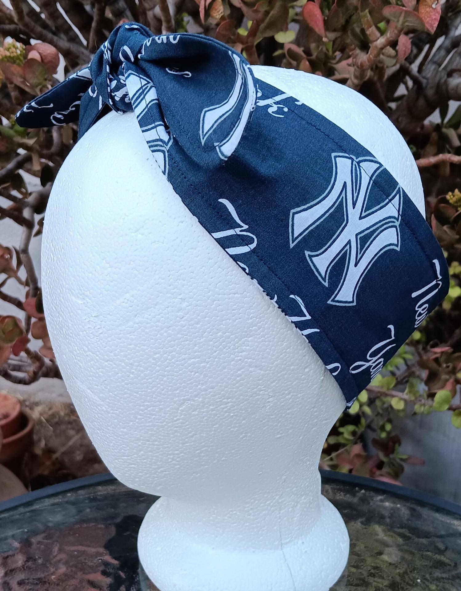 3” Wide NY Yankees headband, self tie, hair wrap, pin up style, hair tie, retro style, rockabilly, handmade, New York Yankees