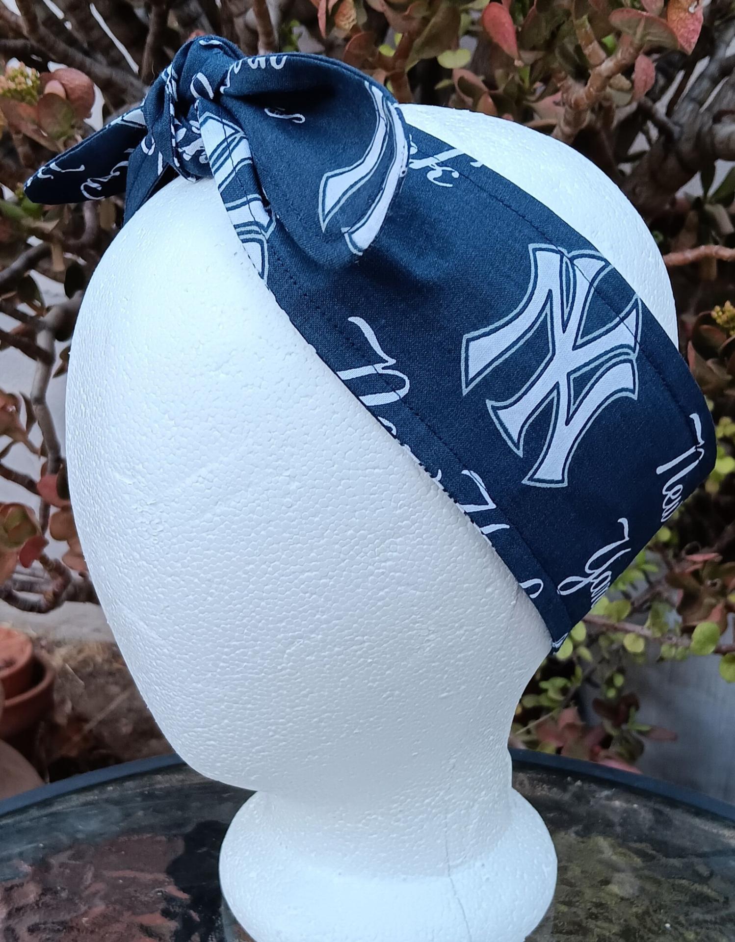 3” Wide New York Yankees headband, handmade, hair wrap, head wrap, pin up style, hair tie, bandana, scarf, rockabilly, hat band, baseball