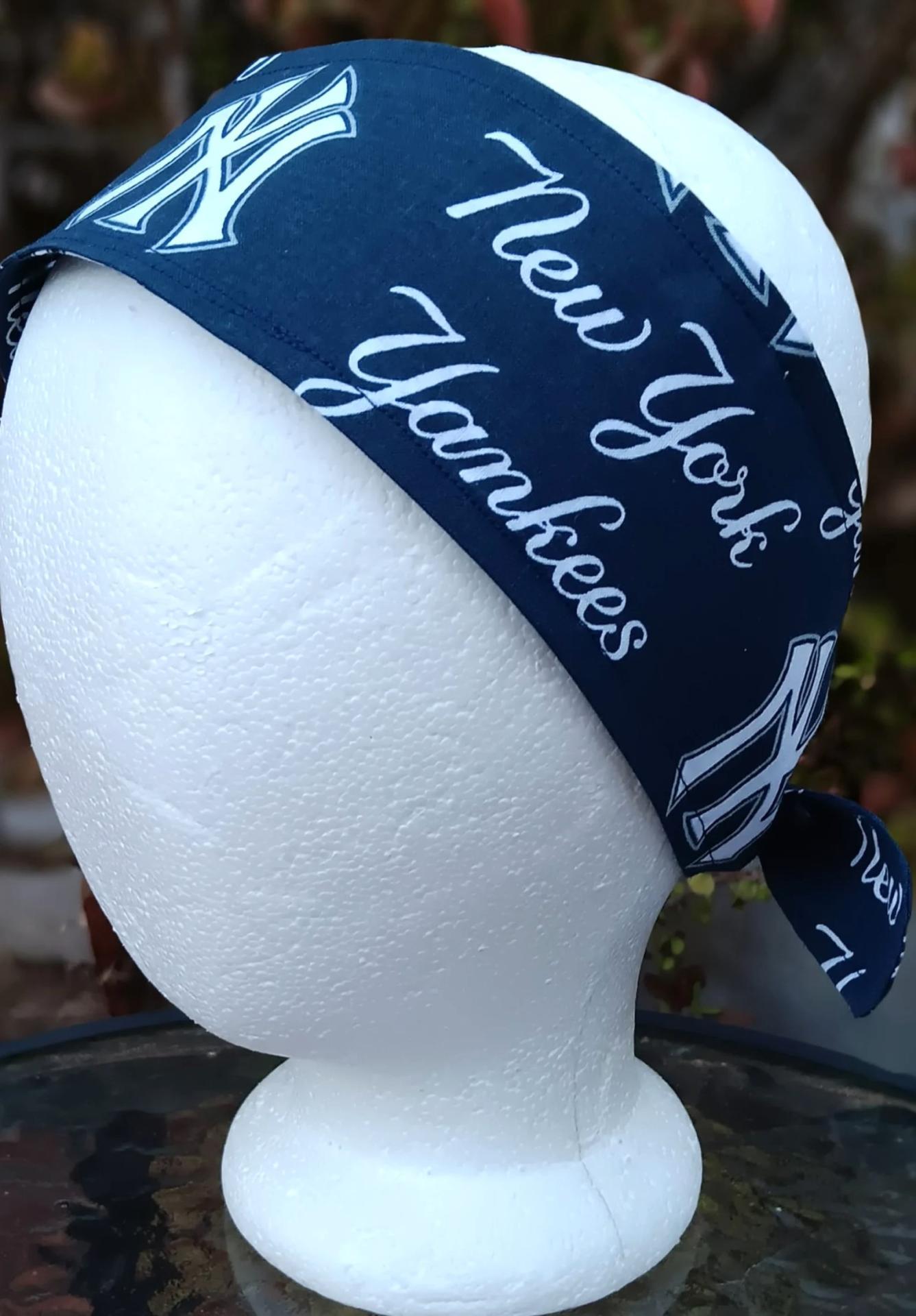 3” Wide NY Yankees headband, handmade, self tie, hair wrap, pin up style, hair tie, retro style, rockabilly, New York Yankees