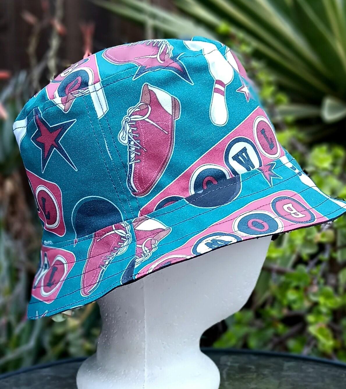Bowling Theme Bucket Hat, Reversible to Black, Sizes up to 4XL, summer hat, sun hat, floppy hat, retro style gift for bowler