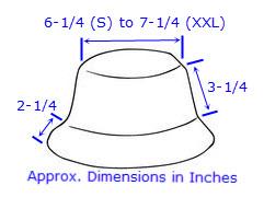 Bucket hat dimensions. See description for text version.