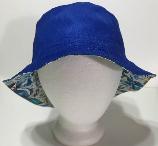 Watercolor Floral Bucket Hat, Canvas, Reversible, Blue Flowers, Sizes up to 4XL, Cotton, Tropical Hat, Floppy Hat, adults or older children
