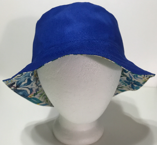 Canvas Watercolor Floral Bucket Hat, Reversible, Blue Flowers, Sizes S-XXL, Cotton, Tropical Hat, Floppy Hat, adults or older children