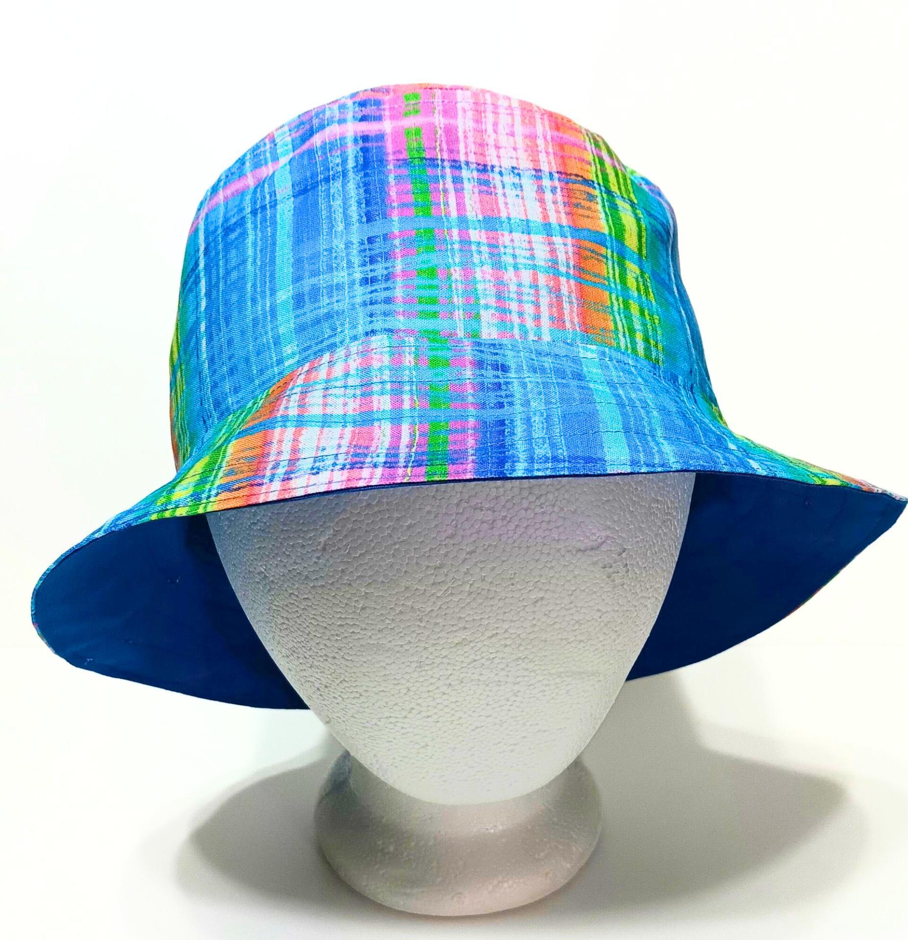 Bright Colors Plaid Bucket Hat, Reversible, Sizes up to 4XL, Cotton, floppy hat, ponytail hat, sun hat, fishing hat, beach hat, gardening hat