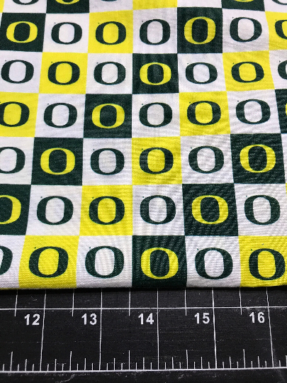 1 yard University of Oregon Ducks Prewashed 100% Cotton Fabric Yardage, Sykel OR-1158 licensed, squares print, 43-44"