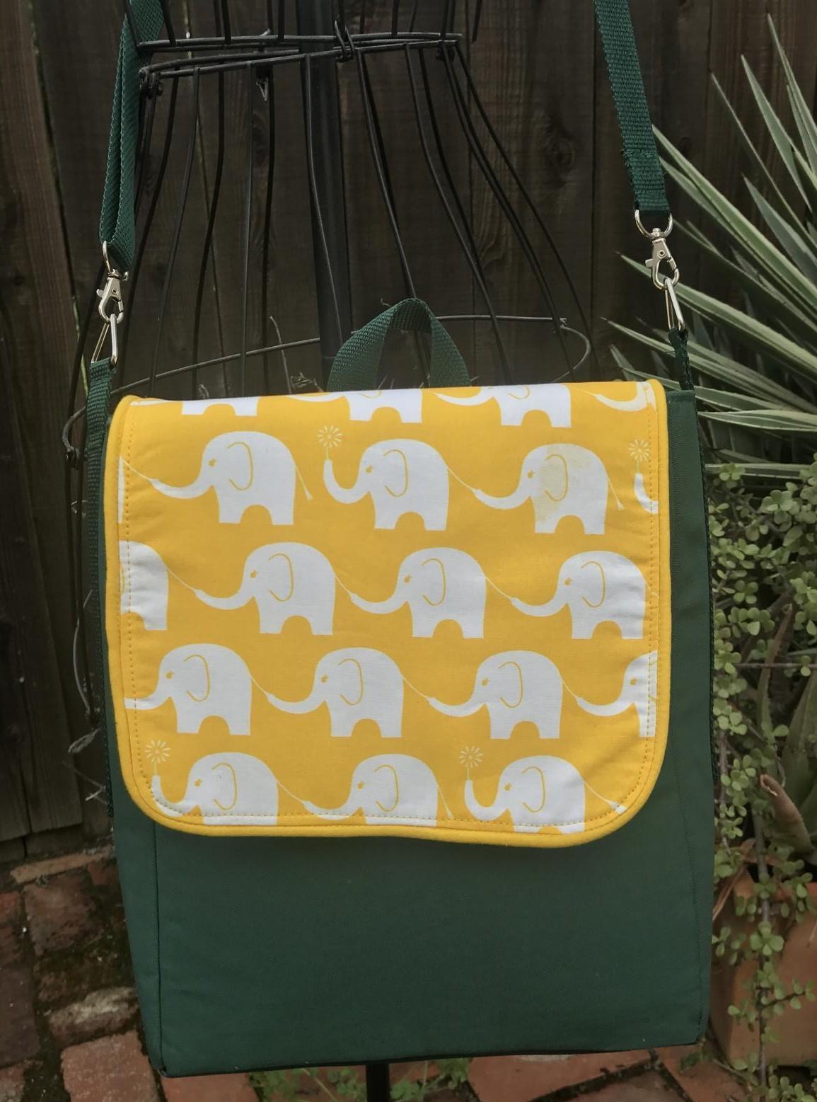 Slim tall messenger style cross body canvas bag, sized for a scorebook, vinyl bottom, White Elephants, Oakland A's Athletics baseball fan, tote, satchel
