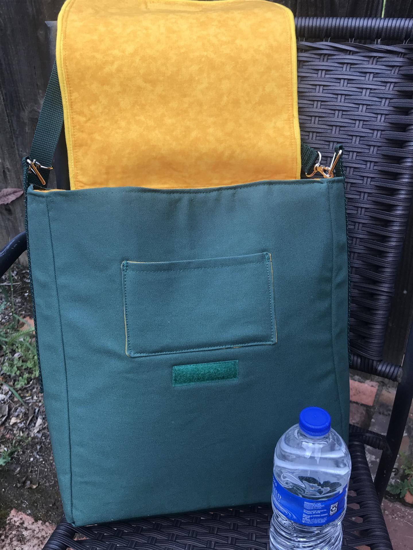 Slim tall messenger style cross body canvas bag, sized for a scorebook, vinyl bottom, White Elephants, Oakland A's Athletics baseball fan, tote, satchel