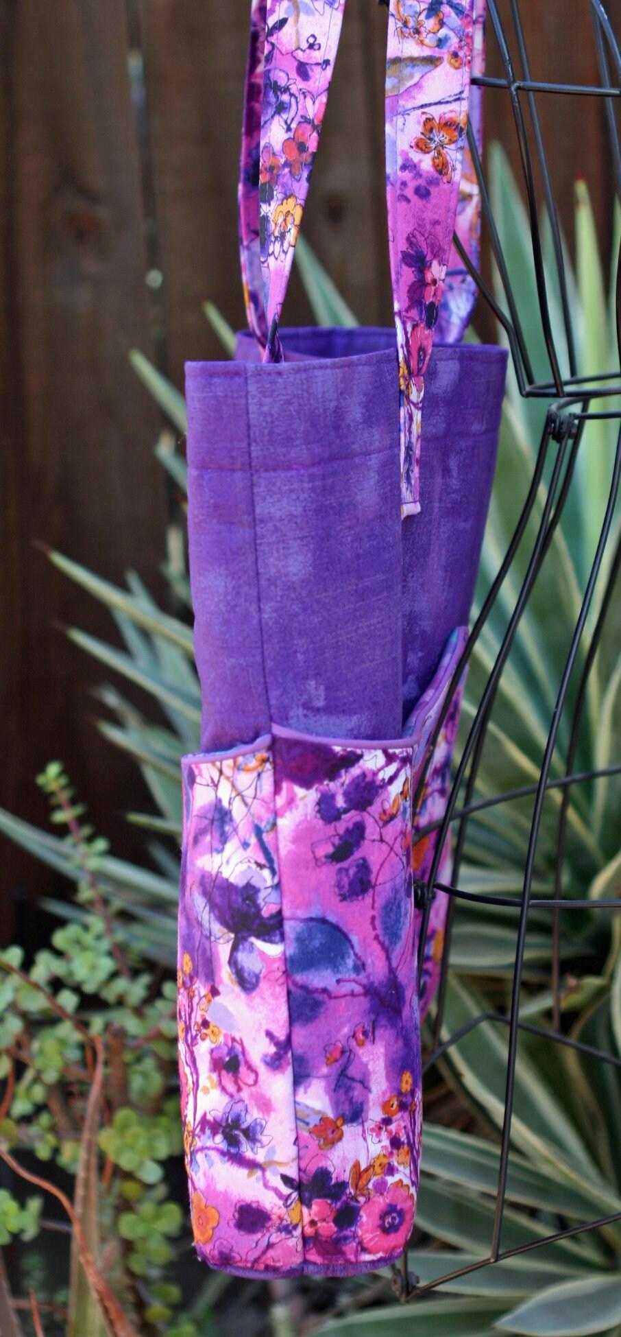 Purple Floral Tote Bag w/ Wavy Pockets, Woman's, Errands, Market Shopping Bag, Flowers, Butterflies