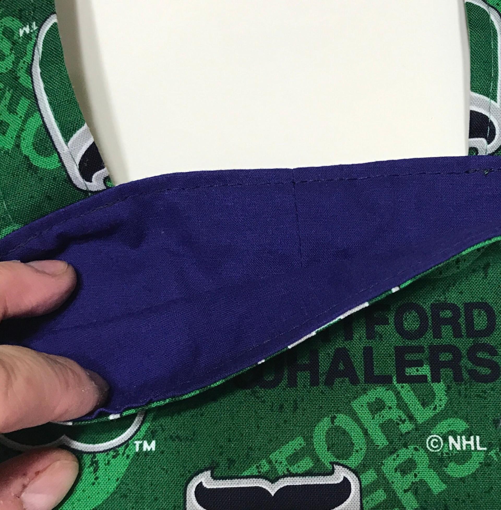 Small, simple basic crutch bag, walker bag, scooter handlebars bag, caddy, handmade from Hartford Whalers licensed fabric