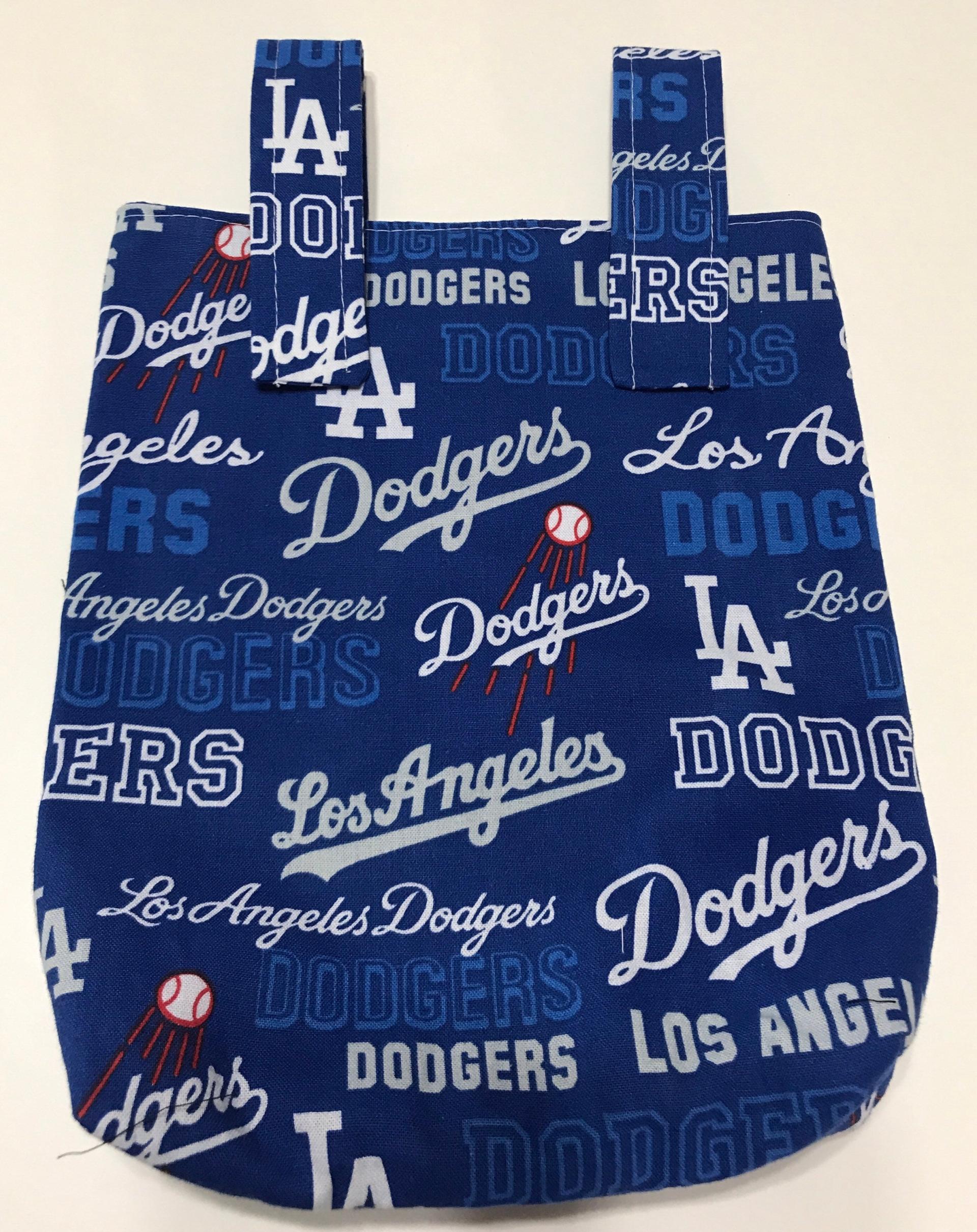 Simple small basic crutch bag, walker bag, scooter handlebars bag, bed rail caddy, handmade from LA Dodgers licensed fabric