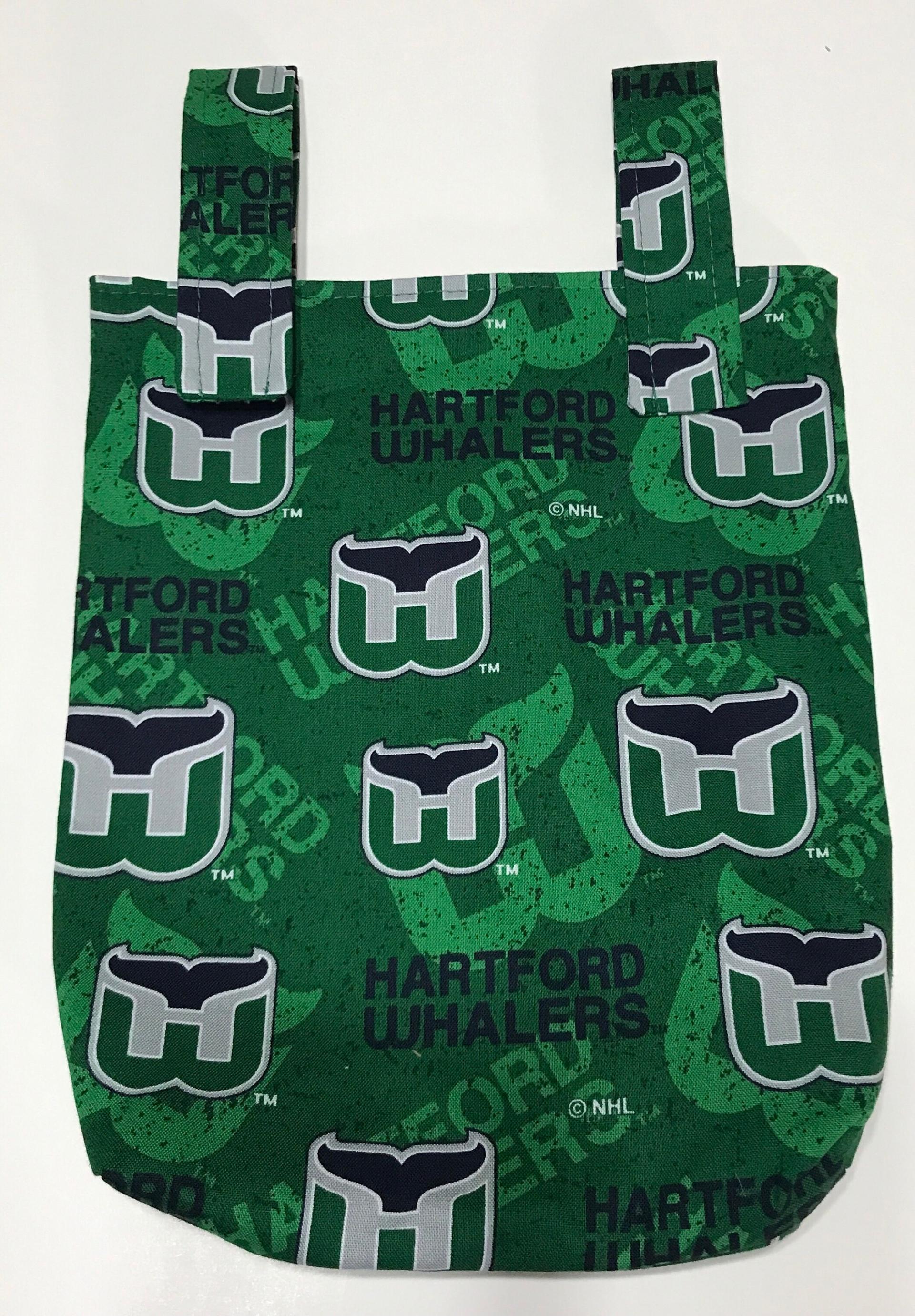 Small, simple basic crutch bag, walker bag, scooter handlebars bag, caddy, handmade from Hartford Whalers licensed fabric