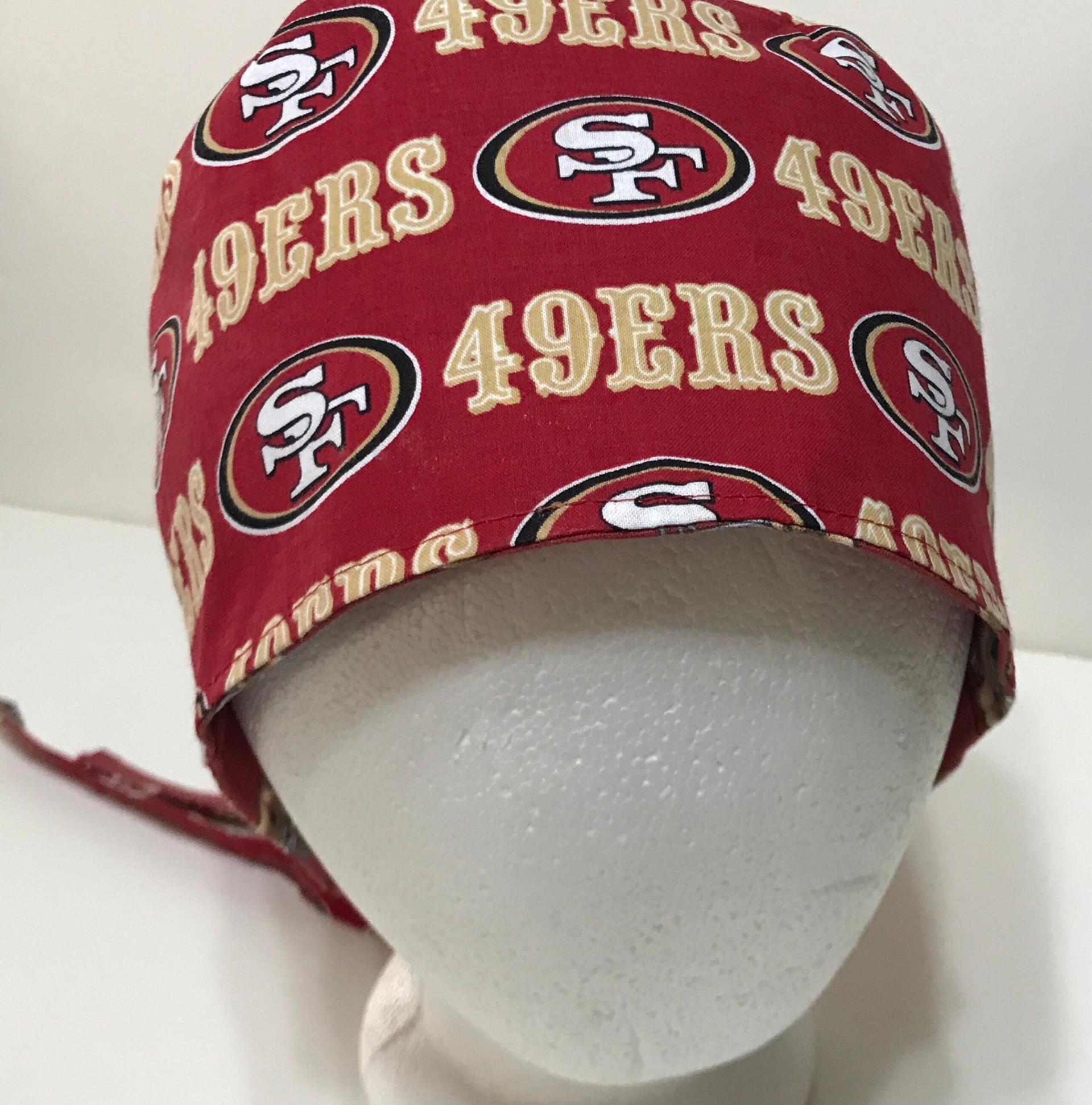 Reversible San Francisco SF 49ers scrub cap tie back, skull cap, for nurse, technician, doctor, welding, vet, food service, handmade