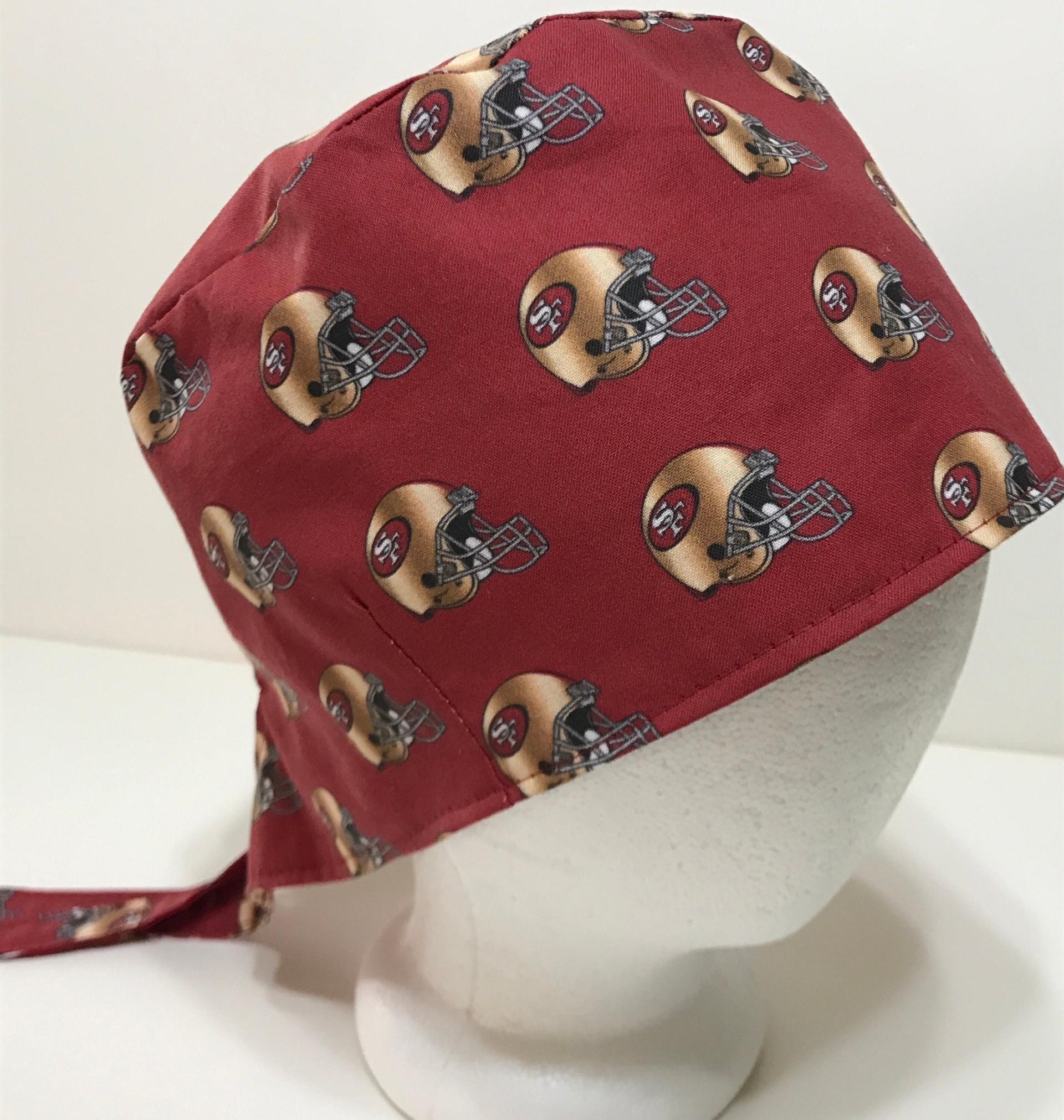 Reversible San Francisco SF 49ers scrub cap tie back, skull cap, for nurse, technician, doctor, welding, vet, food service, handmade