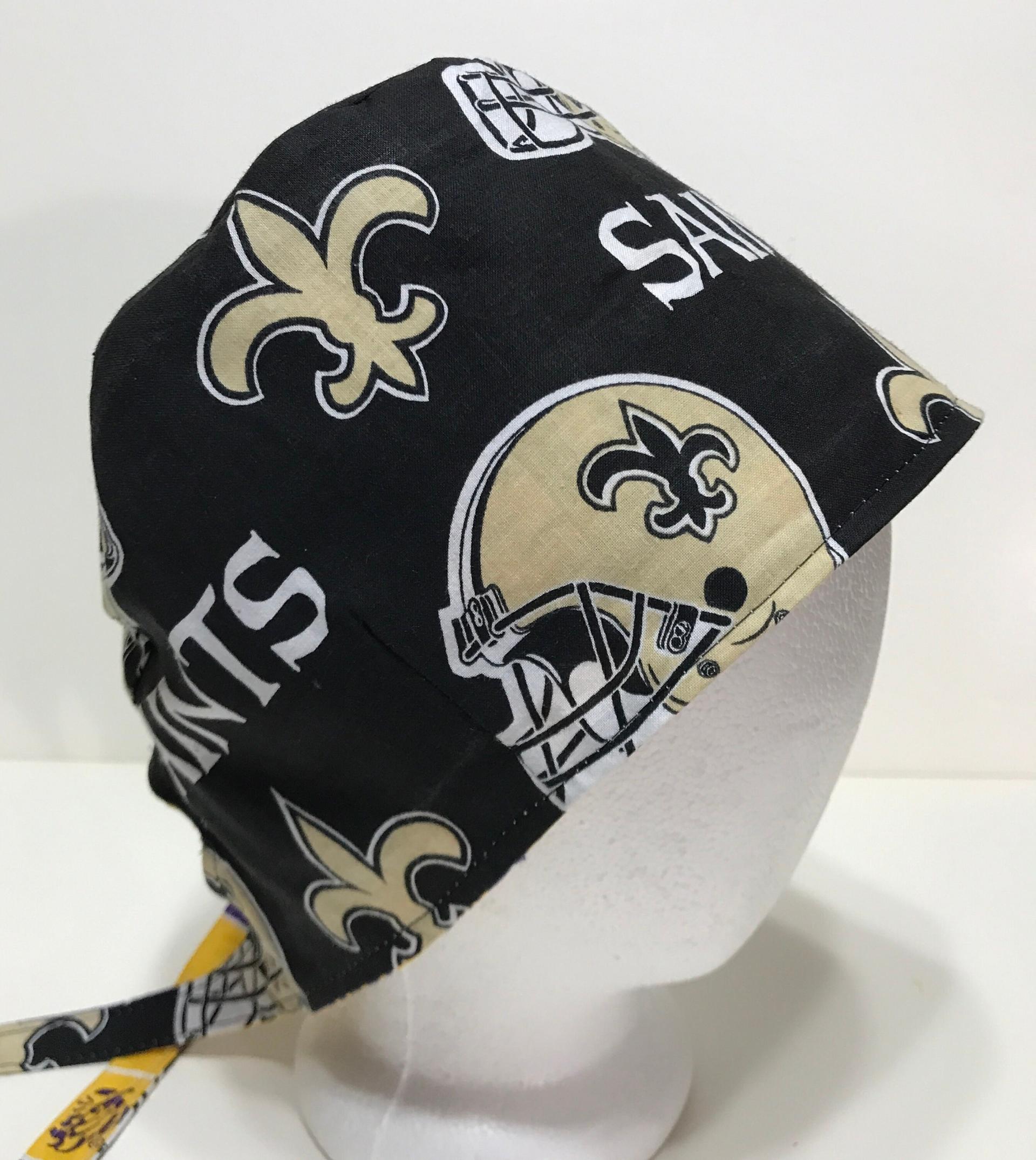 Tie Back Reversible New Orleans Saints & LSU scrub cap, handmade, cotton, unisex, skull cap, welding, biker nurse technician doctor, Louisiana