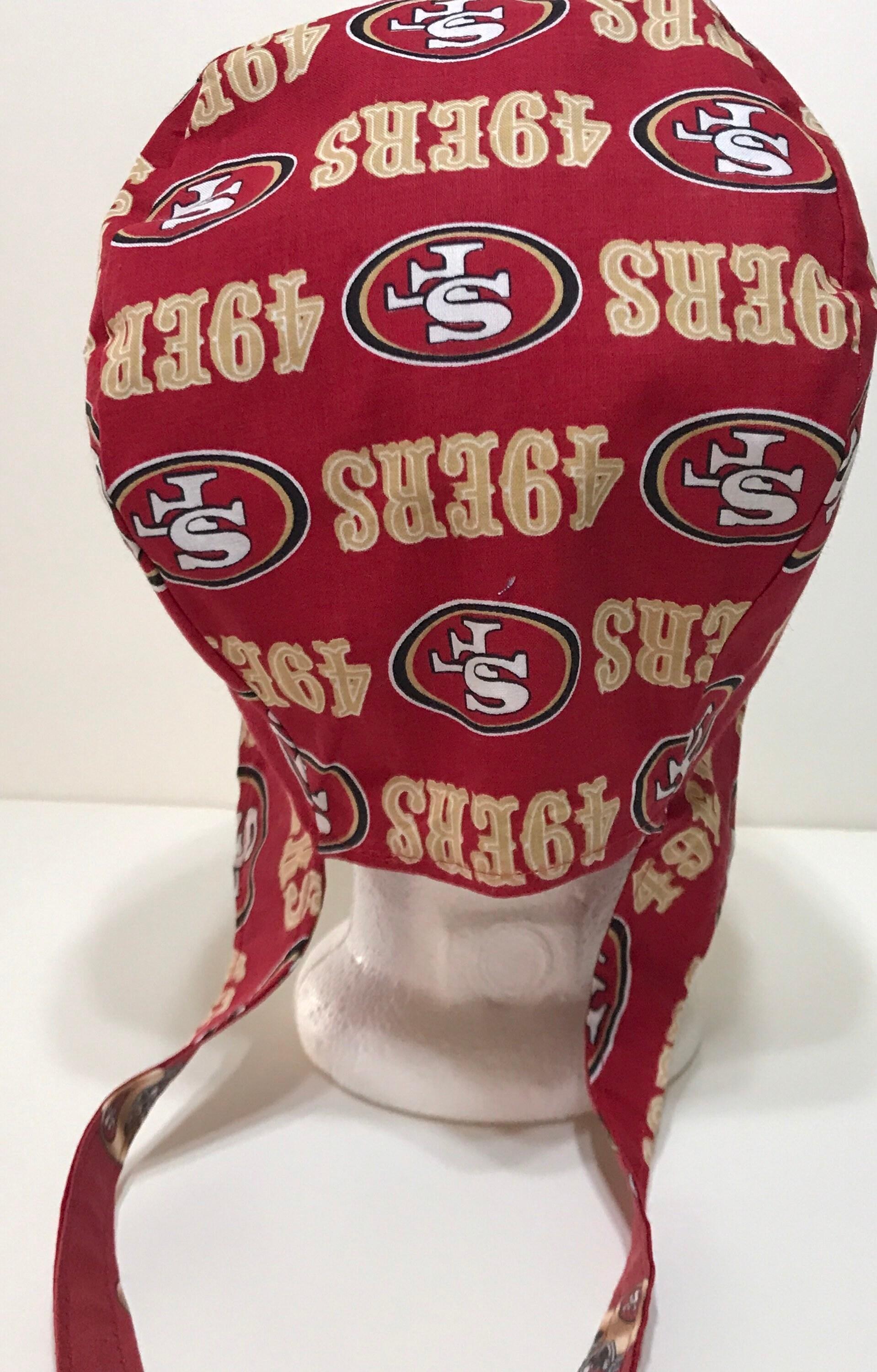Reversible San Francisco SF 49ers scrub cap tie back, skull cap, for nurse, technician, doctor, welding, vet, food service, handmade