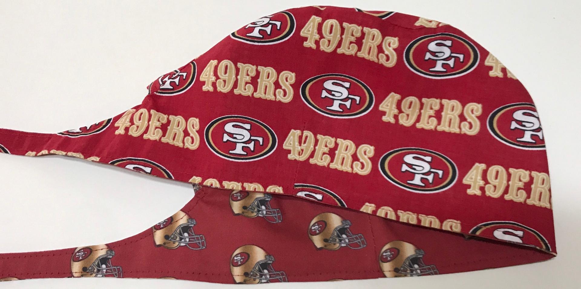 Reversible San Francisco SF 49ers scrub cap tie back, skull cap, for nurse, technician, doctor, welding, vet, food service, handmade