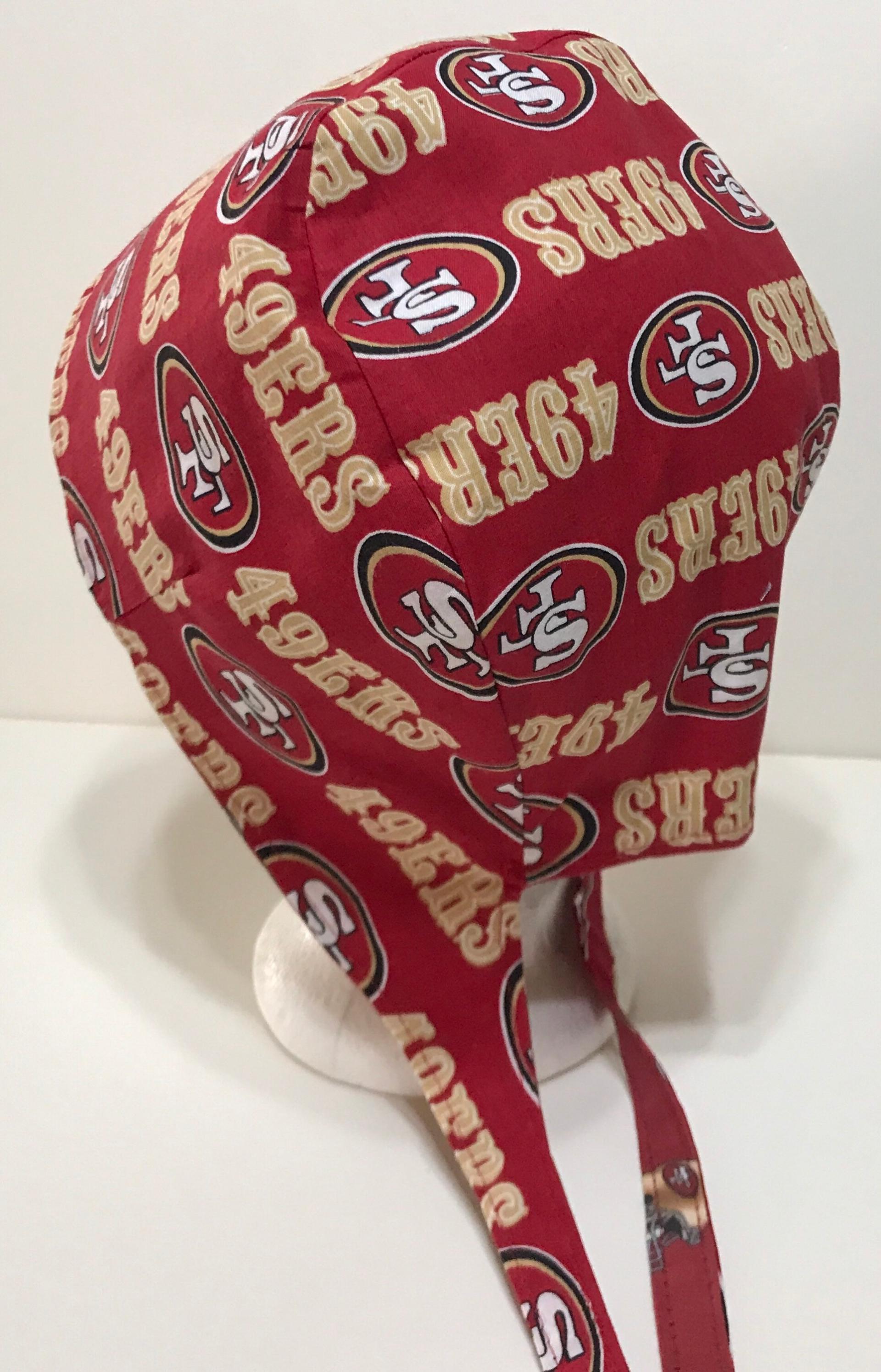 Reversible San Francisco SF 49ers scrub cap tie back, skull cap, for nurse, technician, doctor, welding, vet, food service, handmade