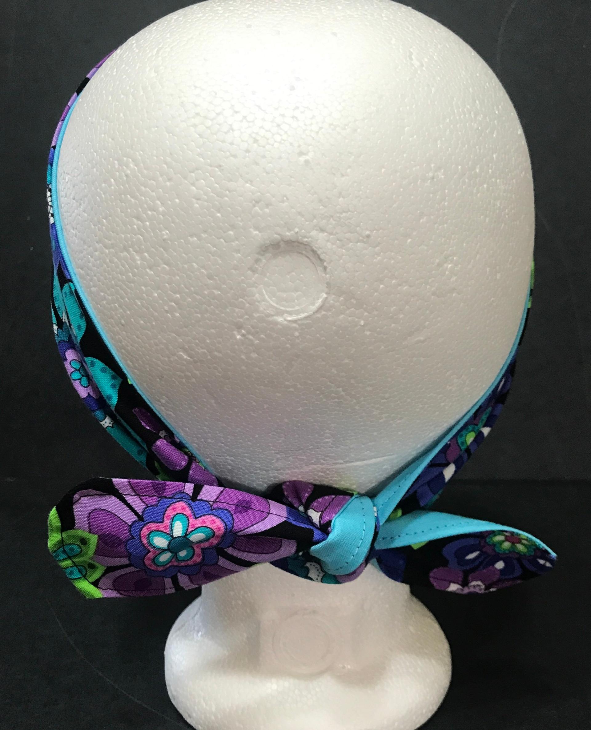 3” Wide Reversible Floral headband, hair wrap, pin up, hair tie, retro style, rockabilly, purple blue green black