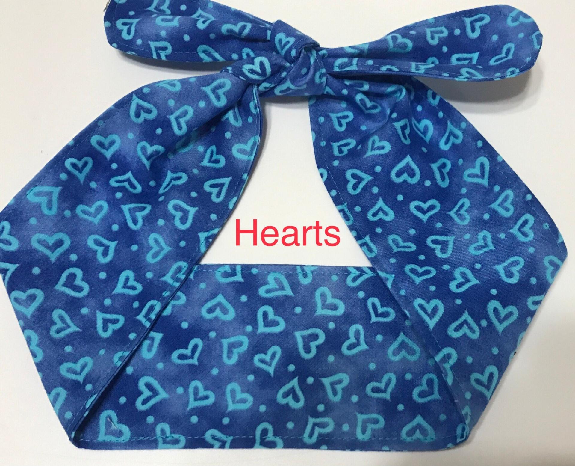 3” Wide Blue Headbands, self tie, hair wrap, pin up style, hair tie, bun wrap, retro, rockabilly