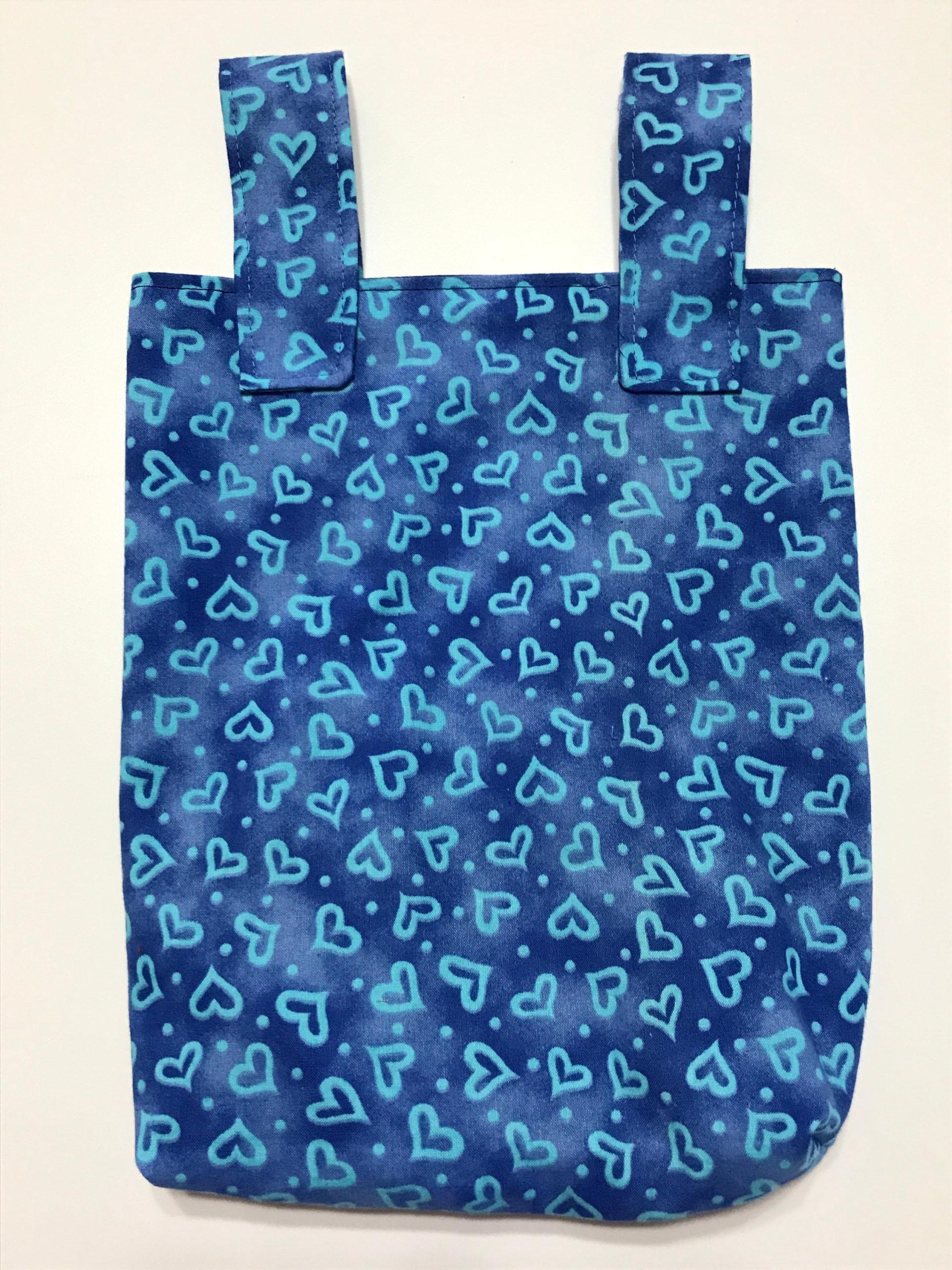 Blue hearts simple small basic crutch bag, walker bag, scooter handlebars, bed rail caddy, hook & loop, hanging bag