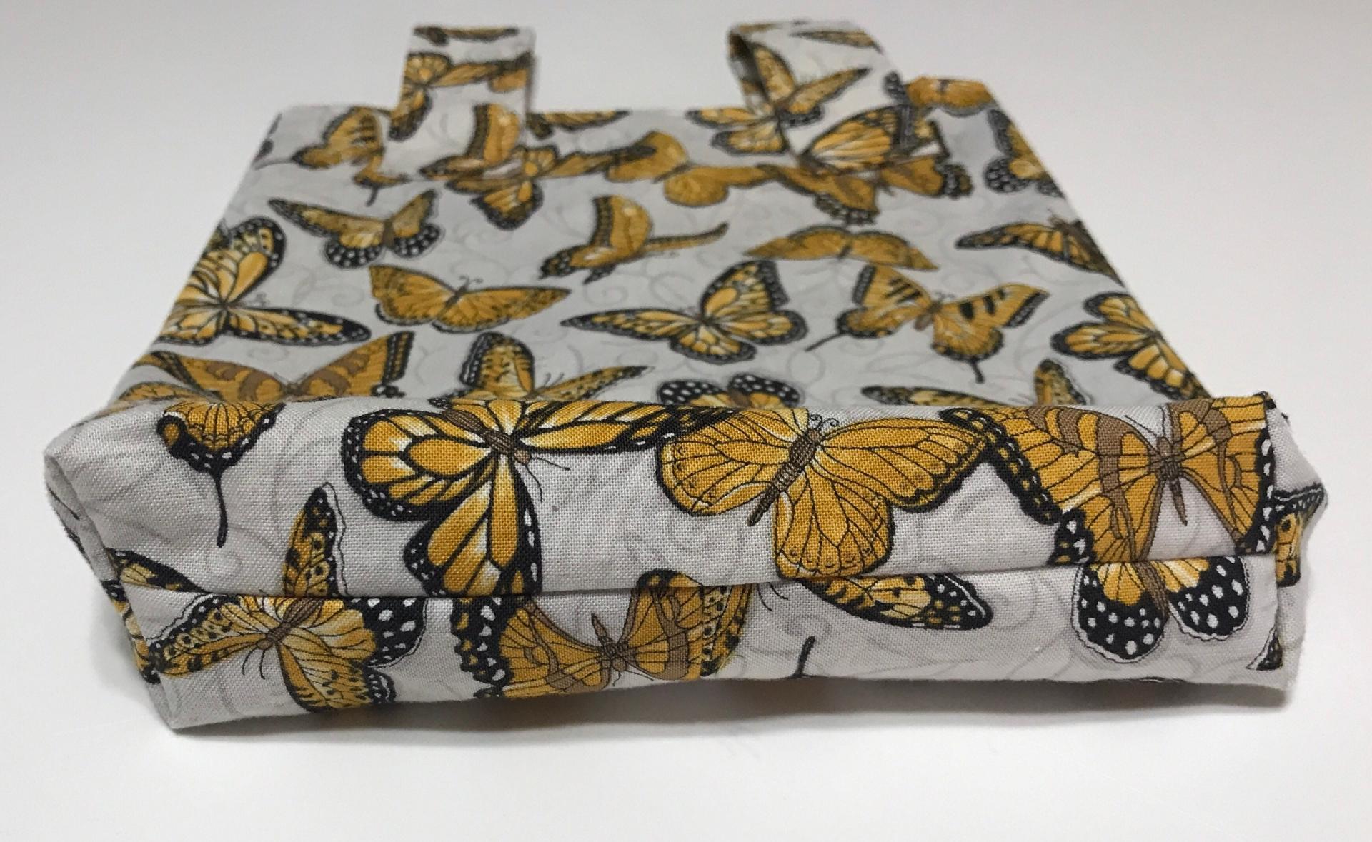 Monarchs simple small basic crutch bag, walker bag, scooter handlebars bag, bed rail caddy, hook and loop, butterflies, choose gold or grey
