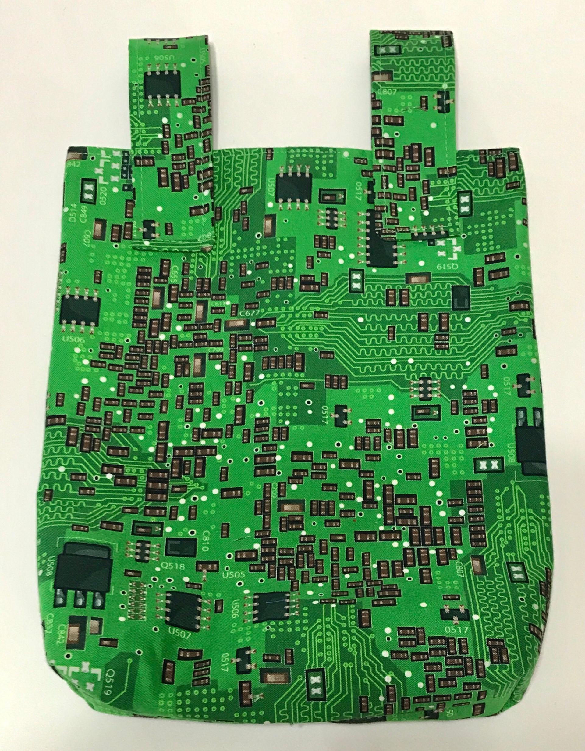  Printed Circuit Board Theme Simple Basic Crutch Bag, small walker bag, scooter handlebars bag, bed rail caddy, hook & loop, hanging bag, PC board, IT tech geek