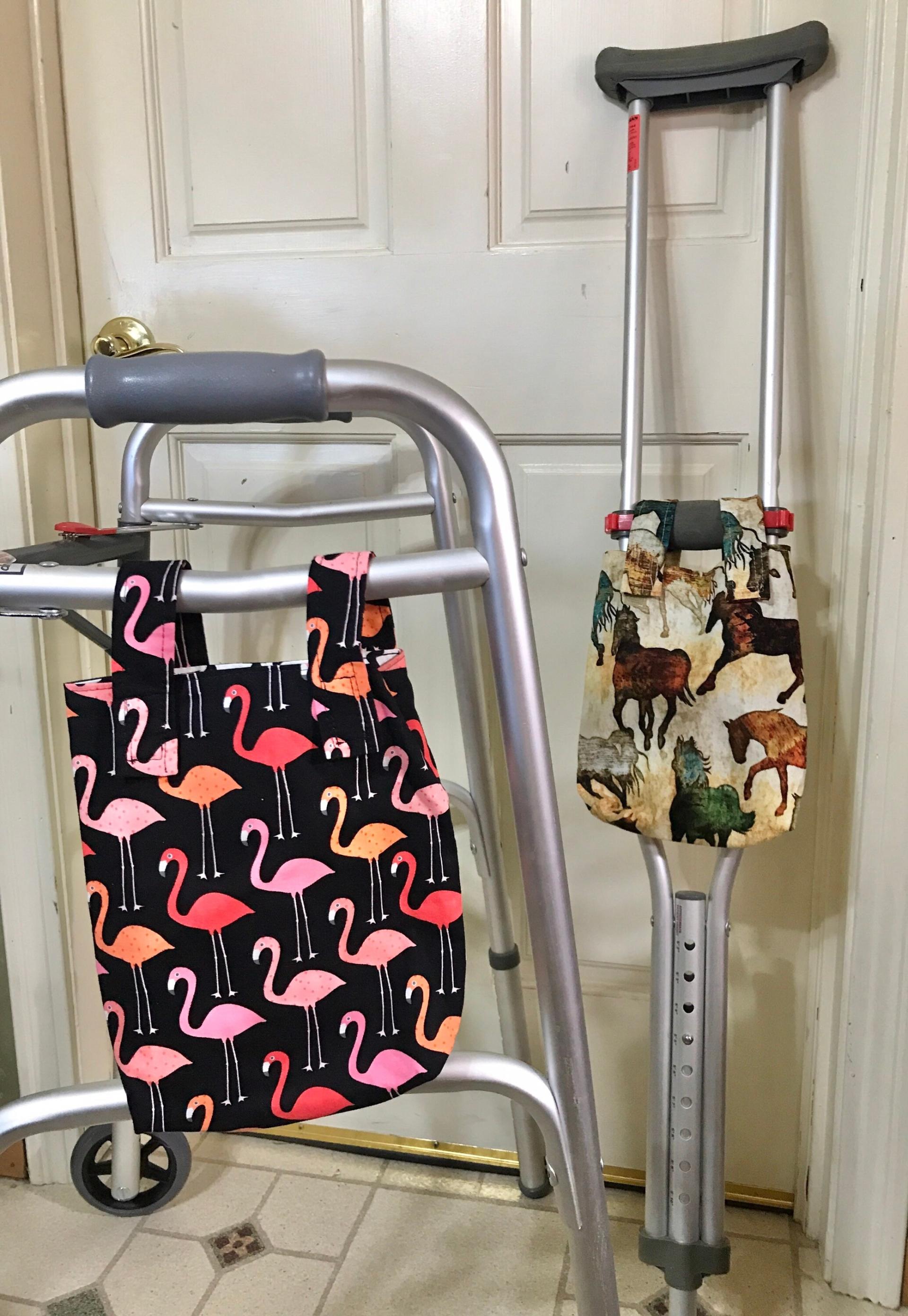 Small, simple basic crutch bag, walker bag, scooter handlebars bag, caddy, handmade from Hartford Whalers licensed fabric