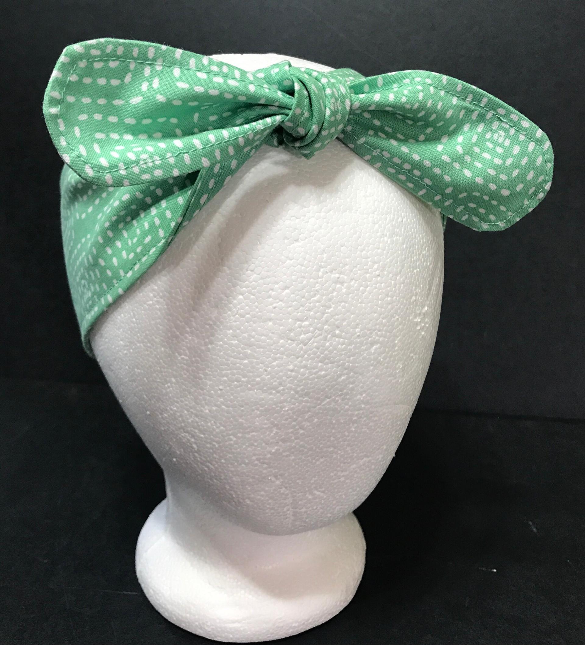 3” Wide Sage Green headband, self tie, hair wrap, pin up style, retro style, rockabilly, scarf, geometric print