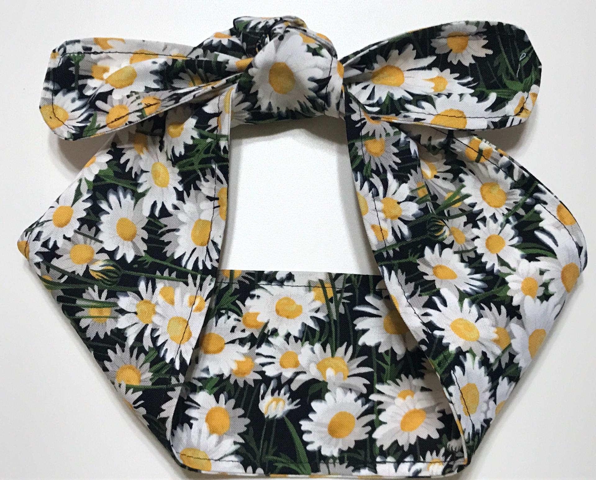 3” Wide Daisies Floral headband, self tie, hair wrap, pin up style, hair tie, retro style, rockabilly
